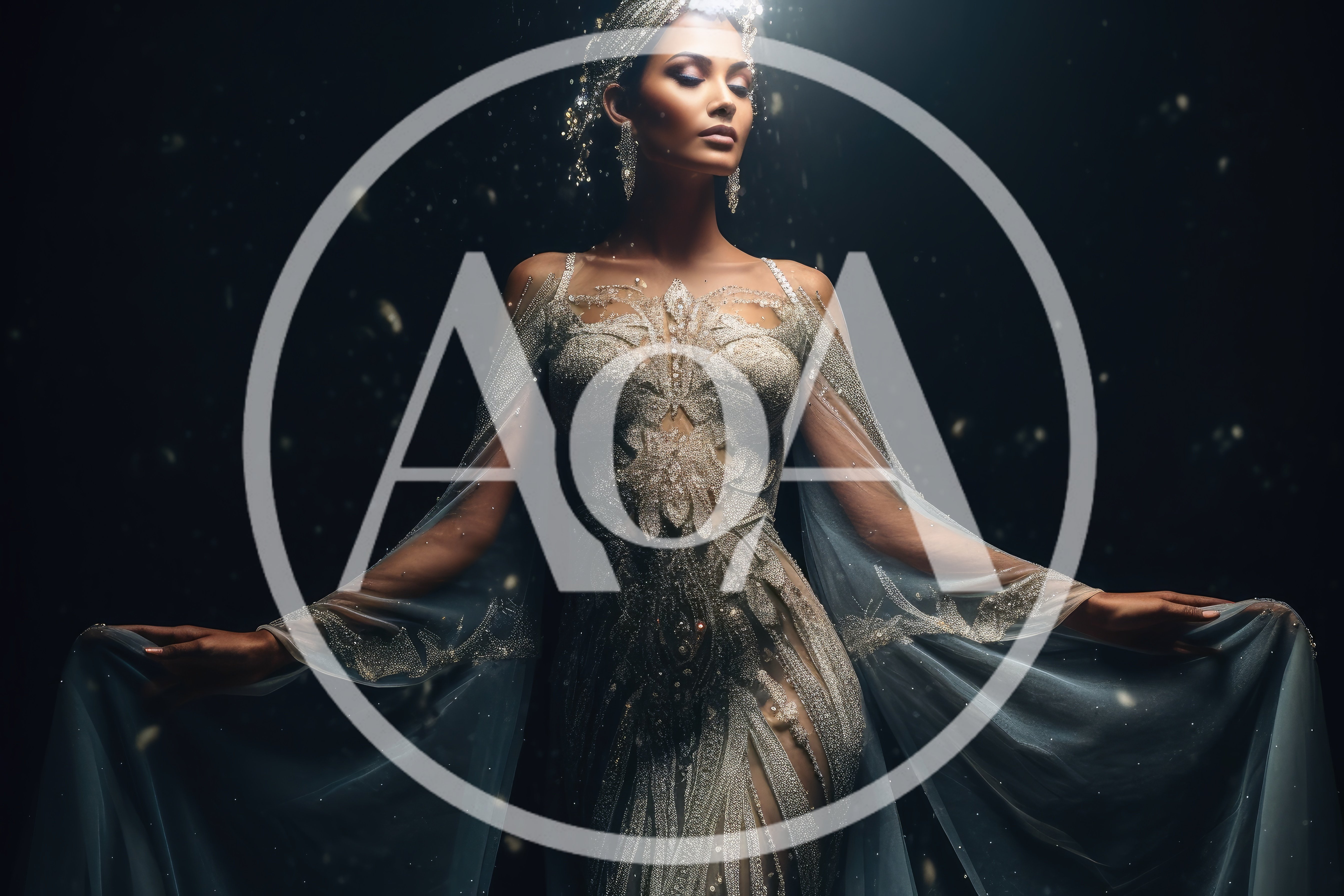 Elegant Woman In Ornate Beaded Gown