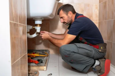 Professional Plumber Repairing Sink Drain Pipe