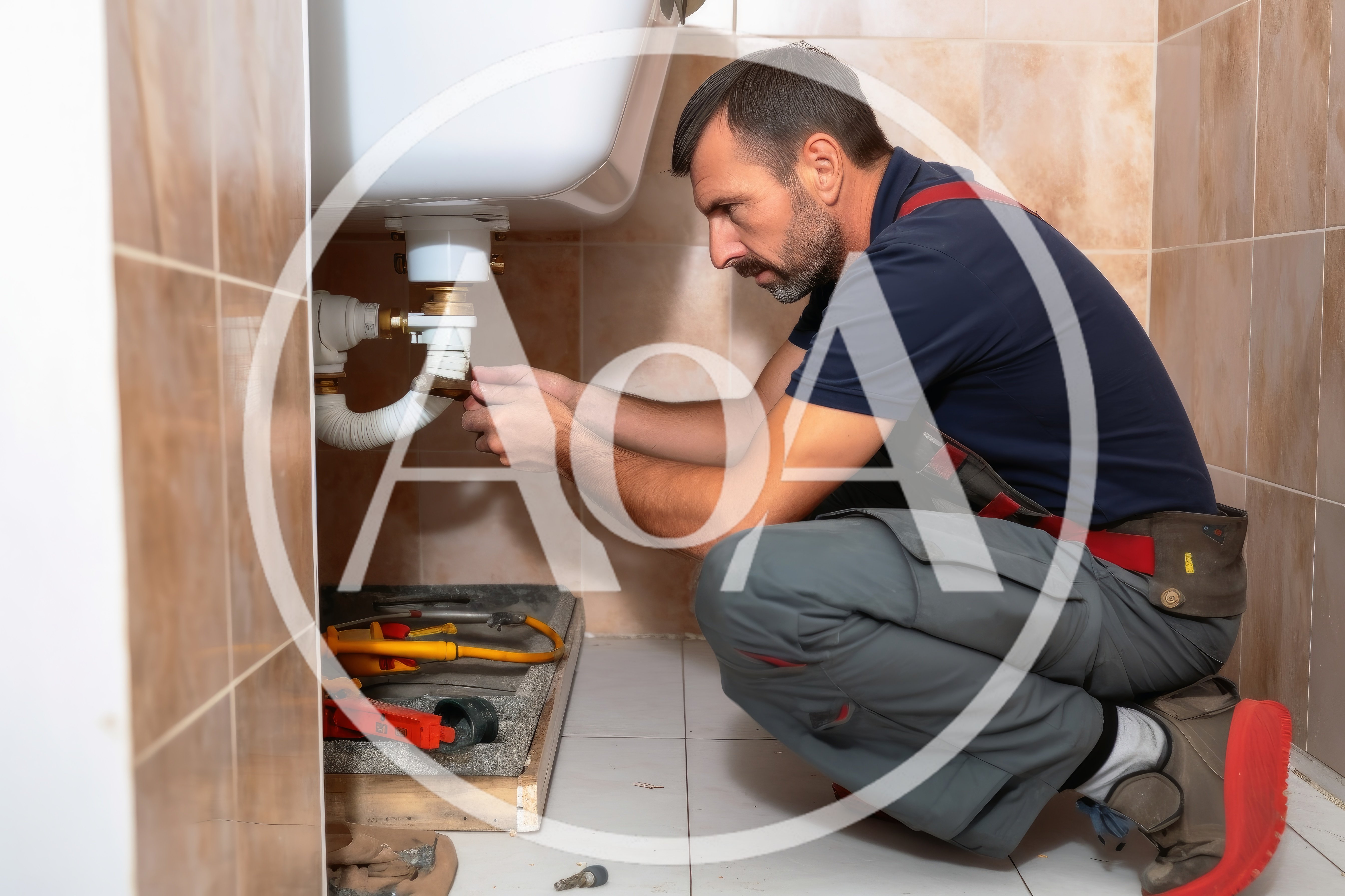 Professional Plumber Repairing Sink Drain Pipe