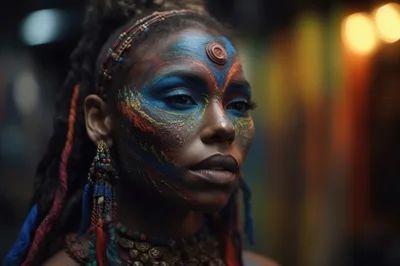 Portrait Of A Woman With Tribal Face Paint