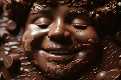 Close Up Of A Child Covered In Melted Chocolate