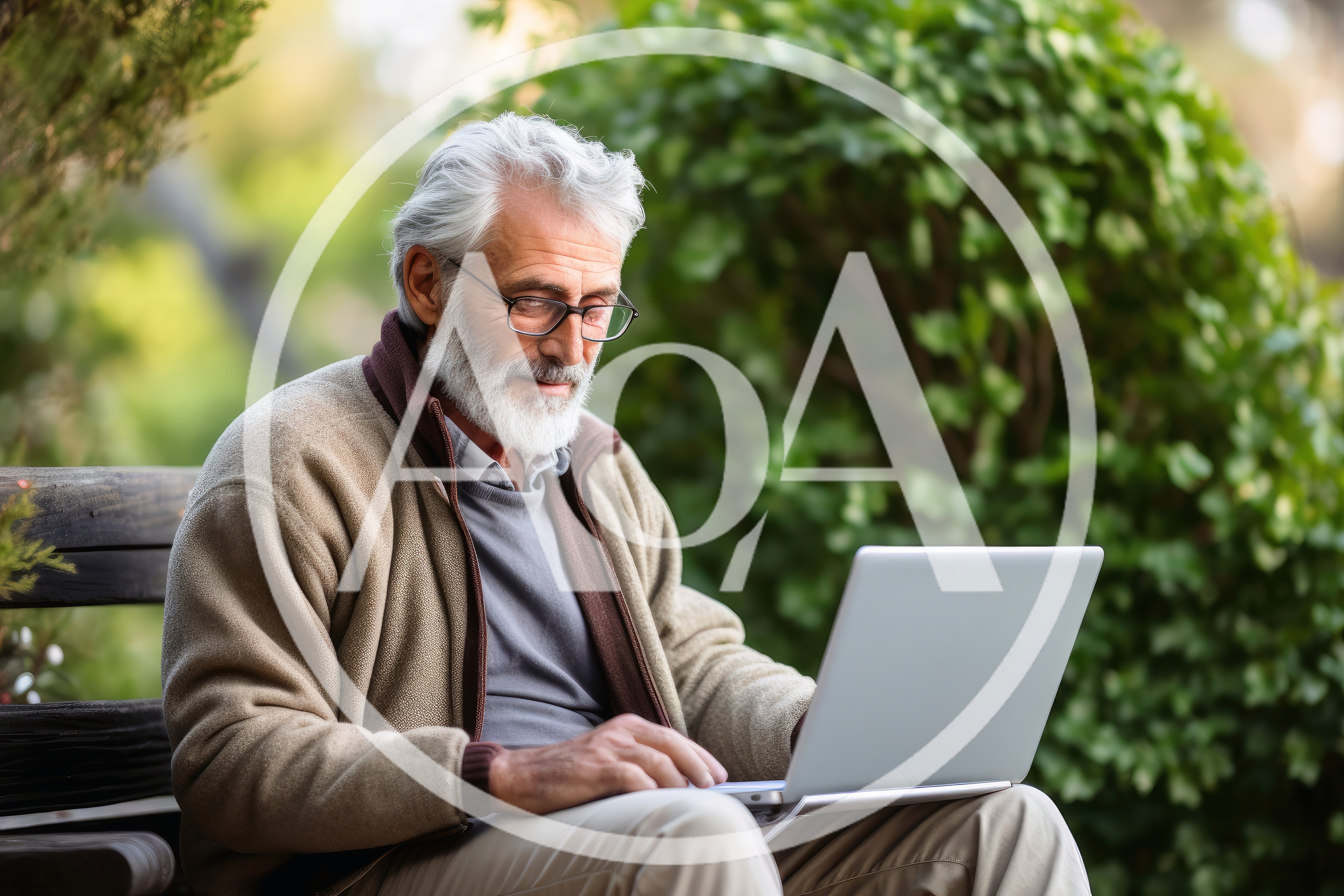 Senior Man Using Laptop Outdoors