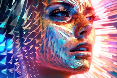 Abstract Digital Portrait Of A Futuristic Human Face