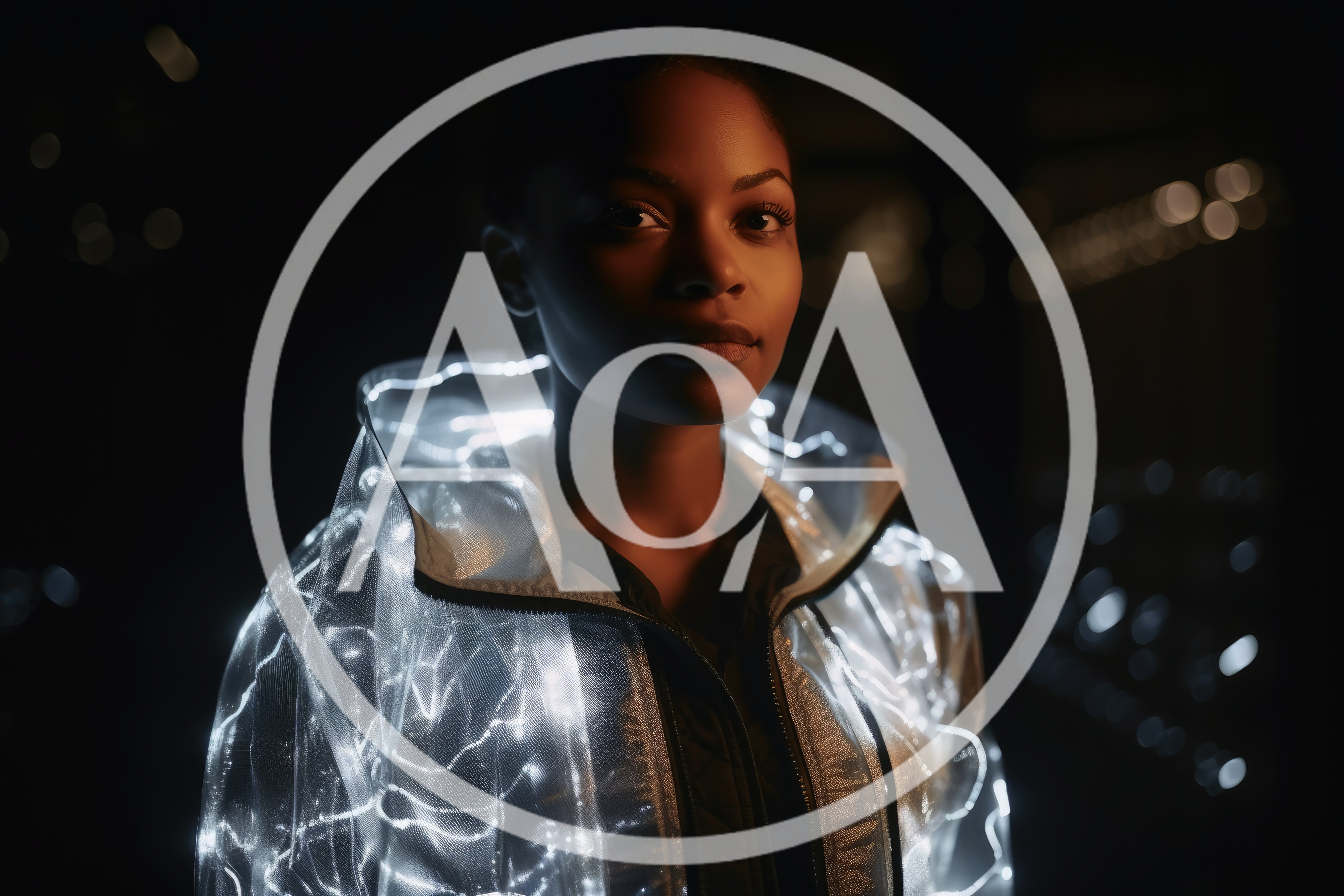 Portrait Of A Woman Wearing A Glowing Futuristic Jacket