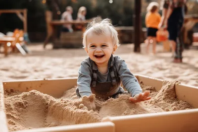 Happy Toddler Playing In A Sandbox