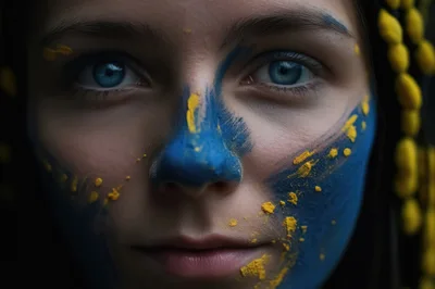 Close Up Portrait Of Young Woman With Face Paint