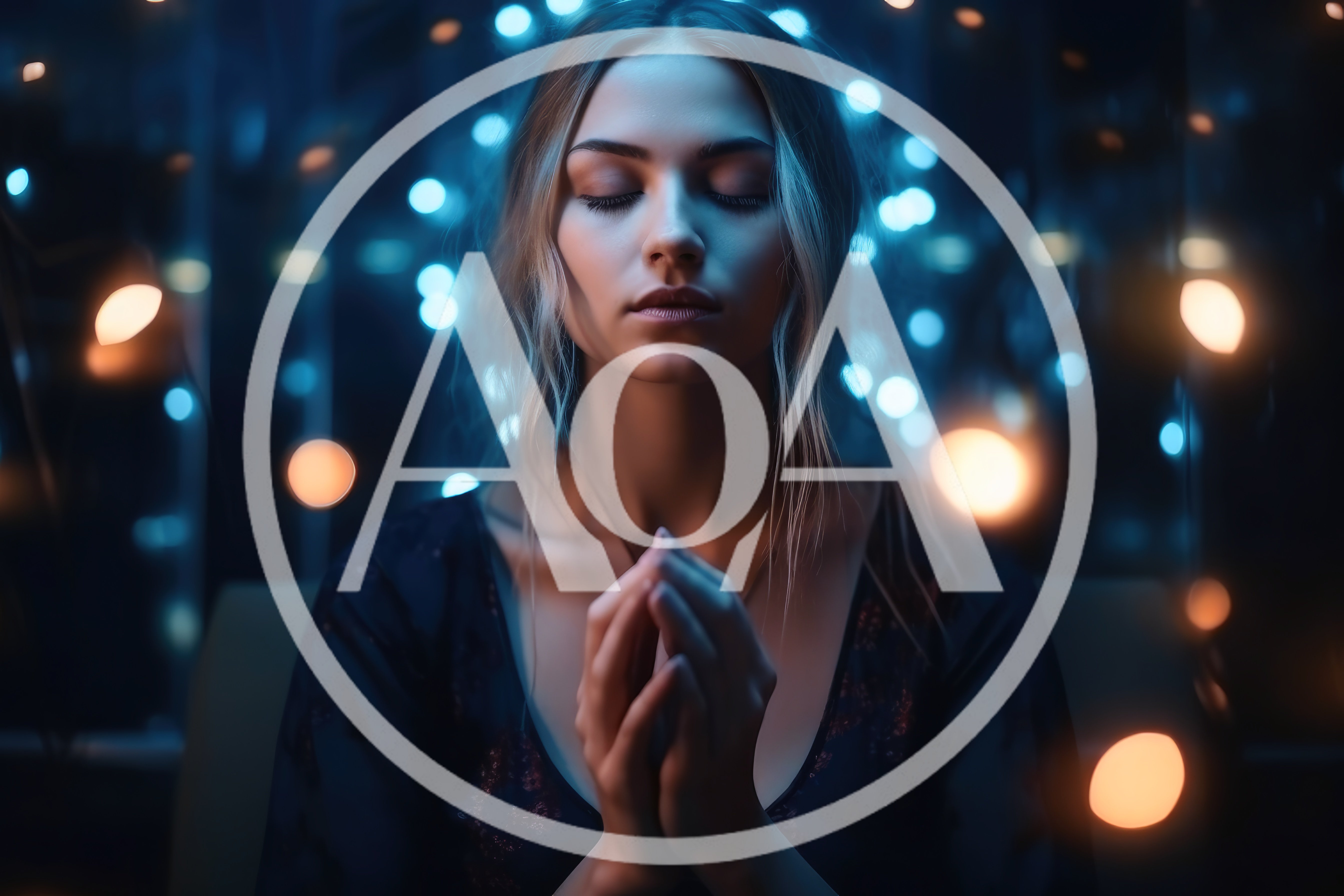 Young Woman Praying With Eyes Closed In Soft Lighting