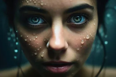 Close Up Portrait Of A Woman With Wet Skin
