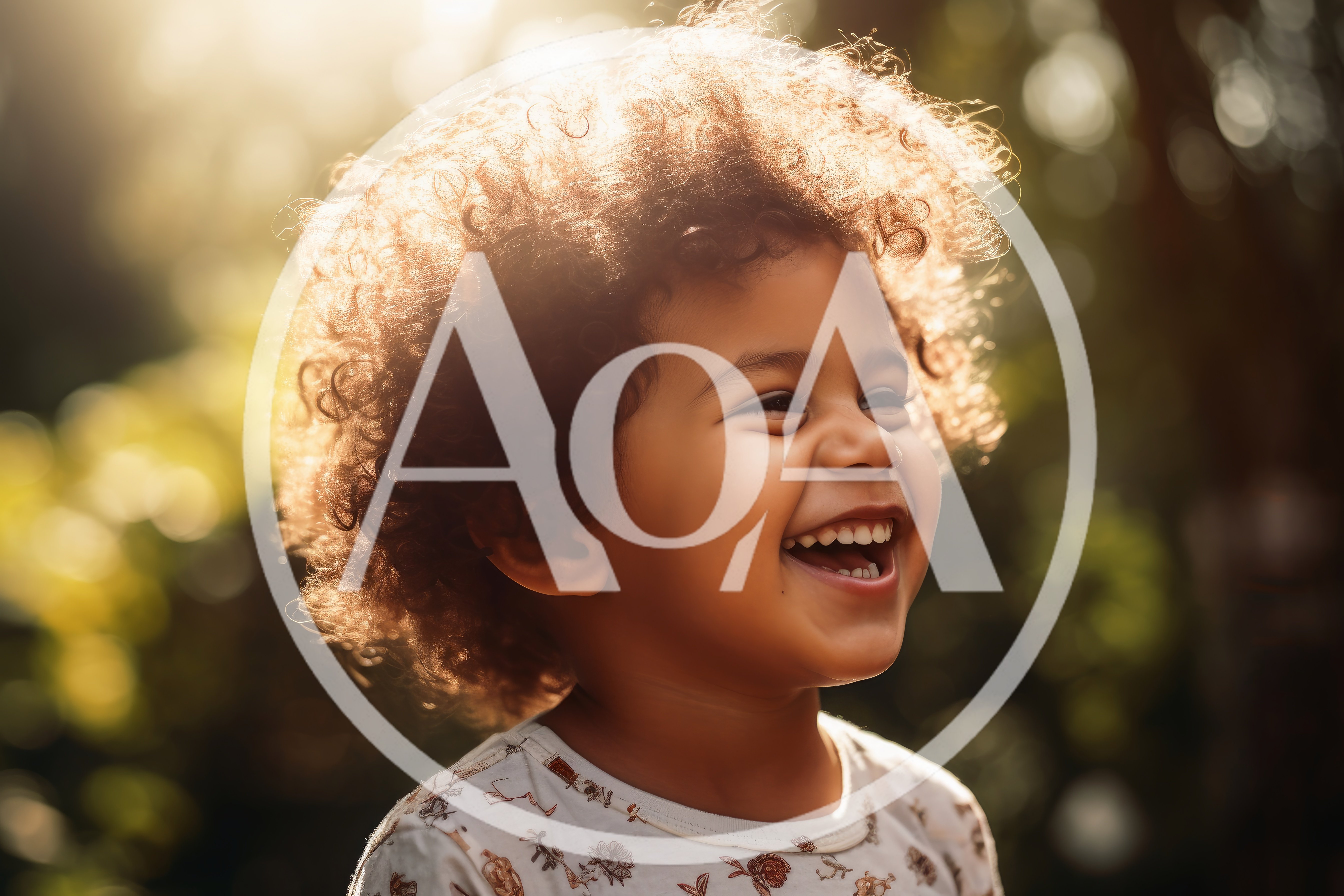 Happy Toddler With Curly Hair Laughing Outdoors