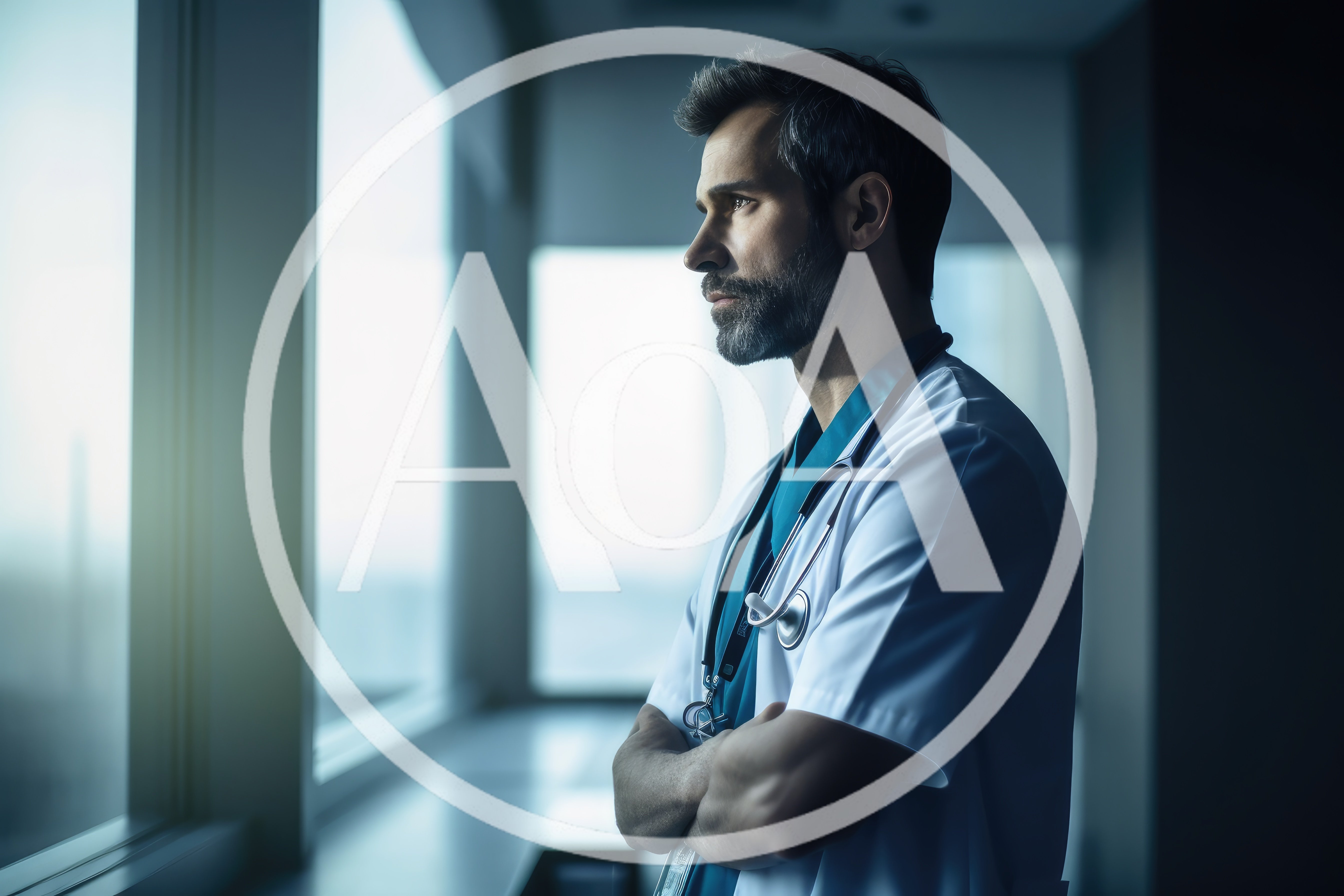 Thoughtful Male Doctor Standing By Hospital Window