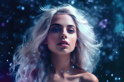 Ethereal Woman With Flowing Blonde Hair In Cosmic Setting