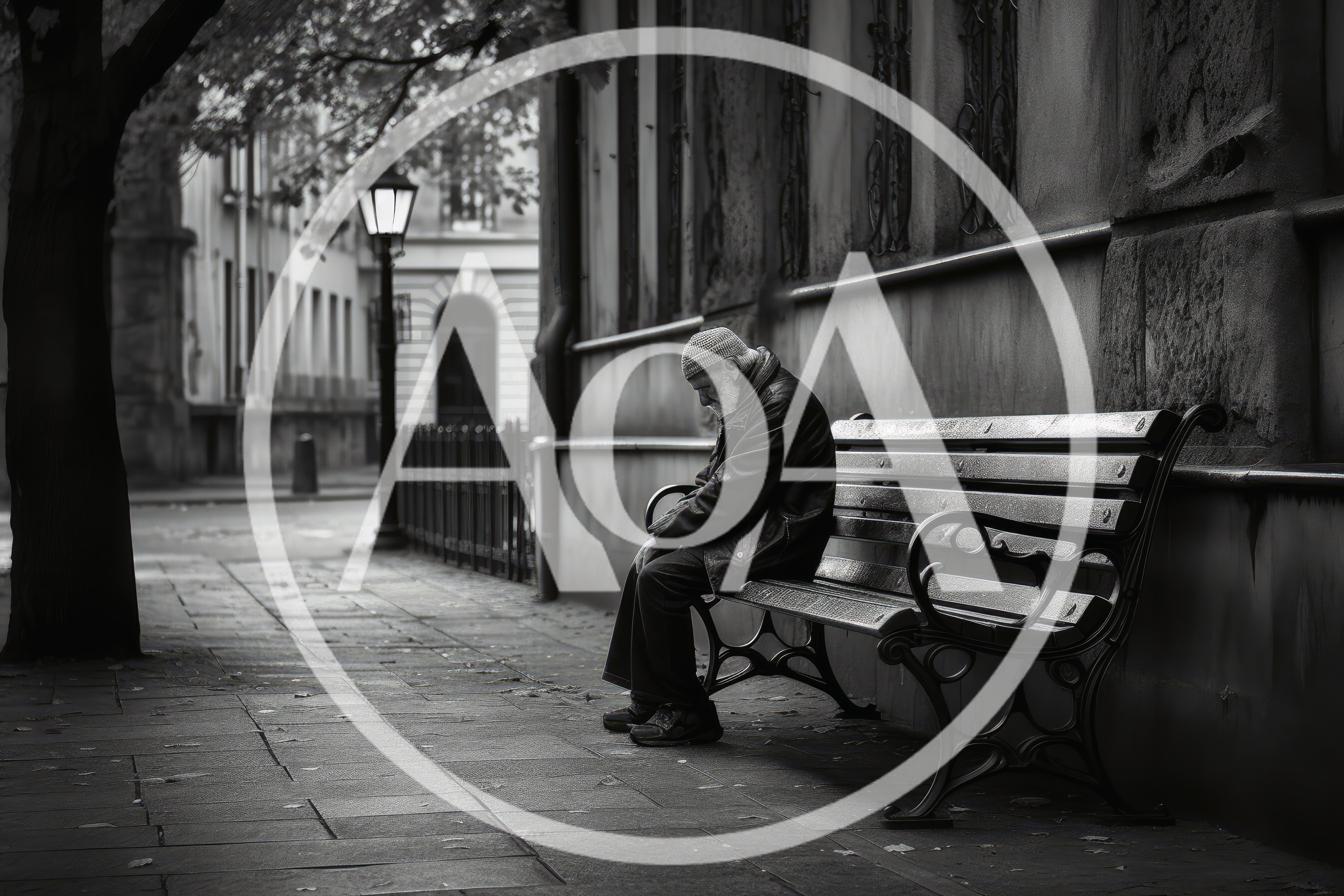 Elderly Man Sitting Alone on a City Bench