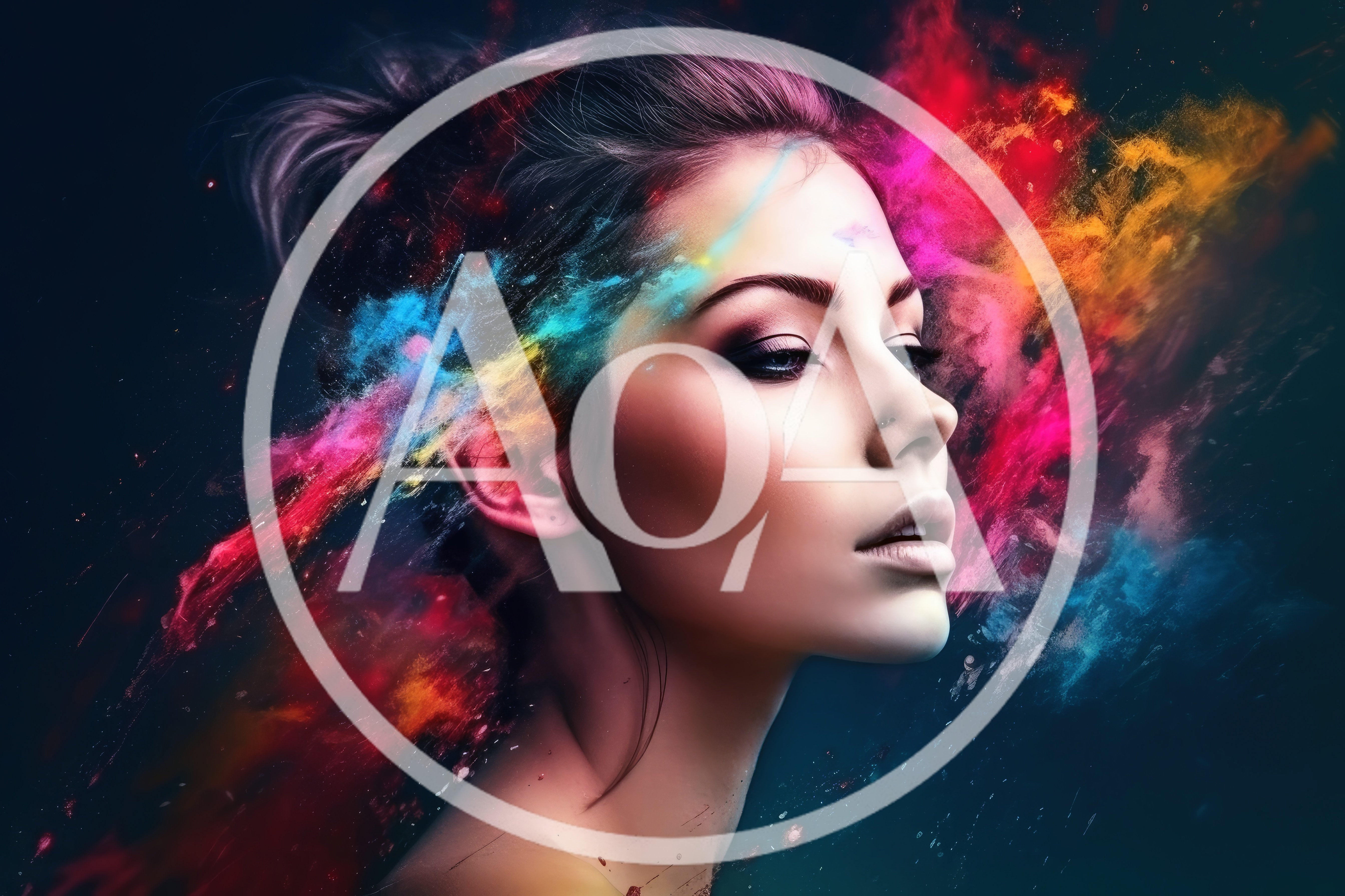 Portrait Of A Woman With Colorful Powder Explosion