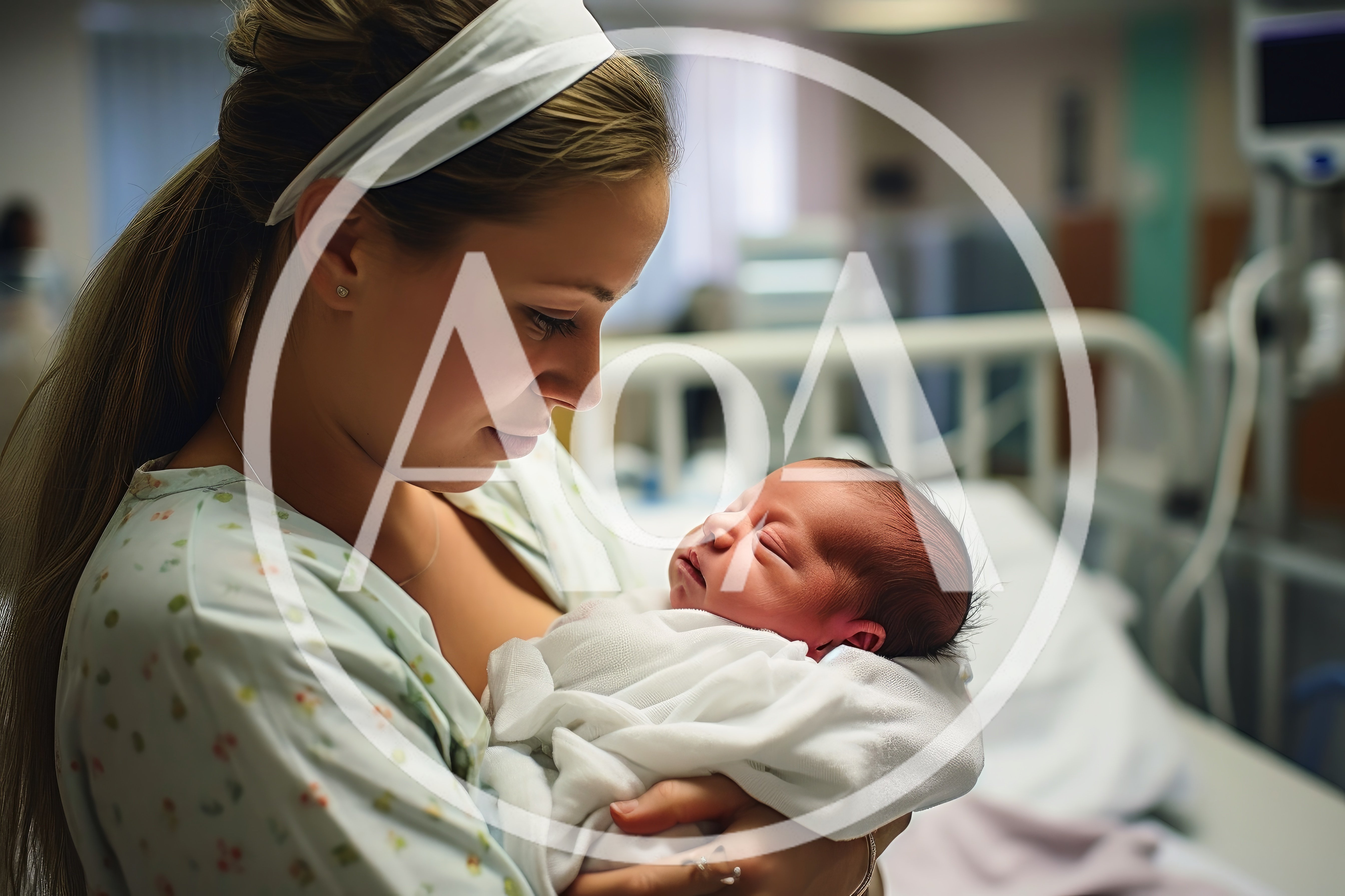 New Mother Holding Her Newborn Baby In Hospital