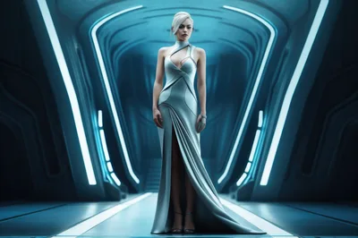Futuristic Woman In Elegant Sci-Fi Gown