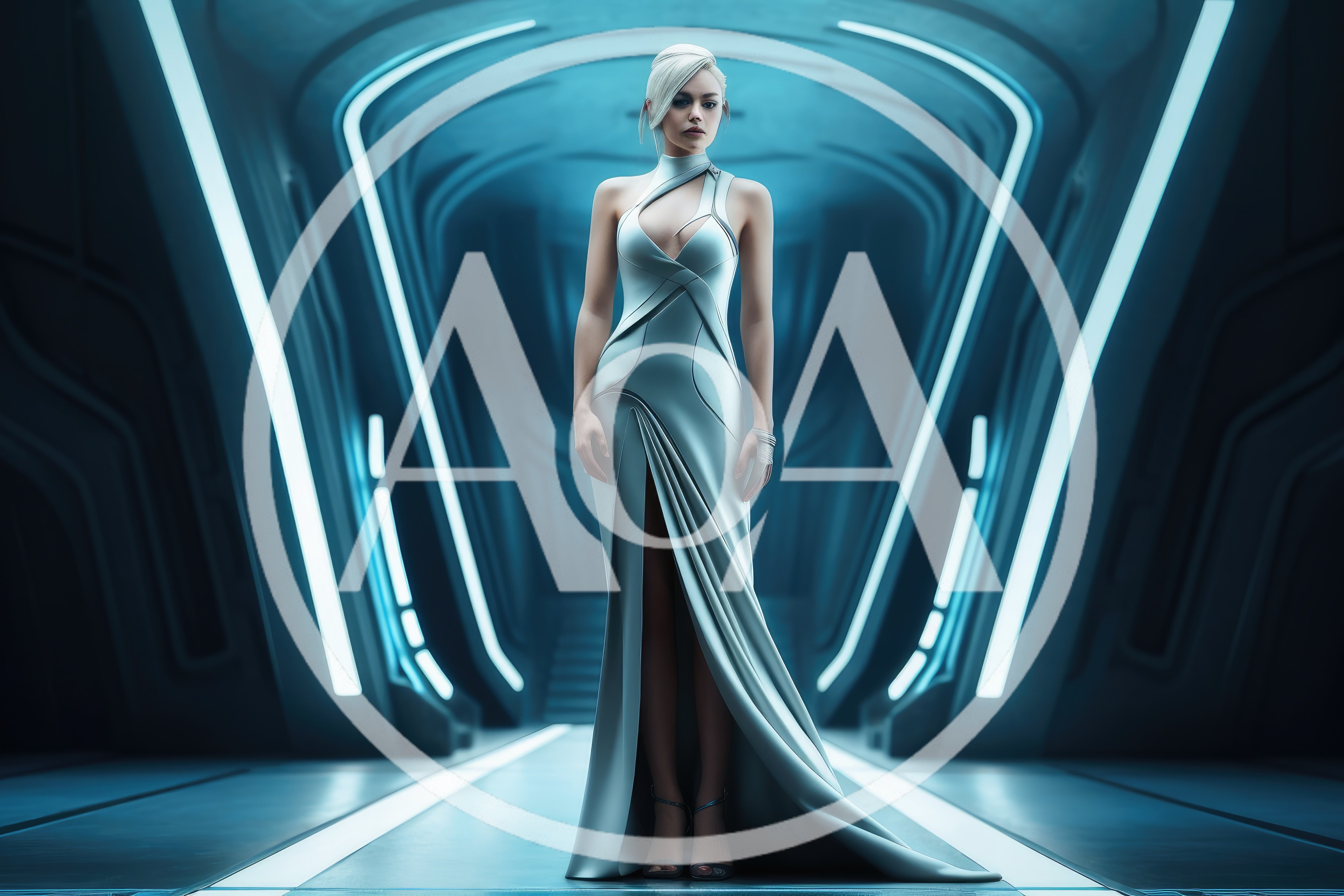 Futuristic Woman In Elegant Sci-Fi Gown