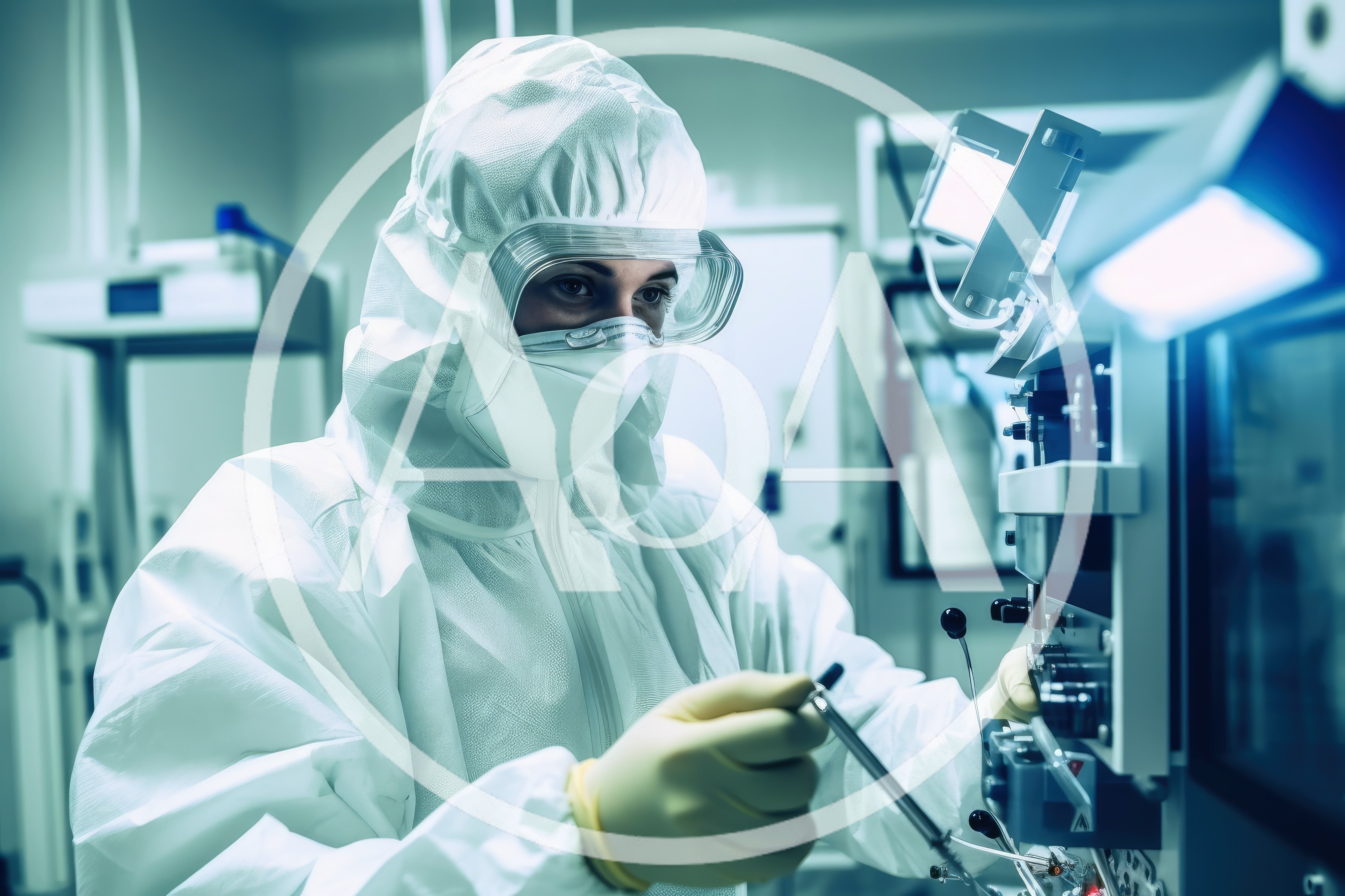 Scientist Operating Laboratory Equipment In Cleanroom
