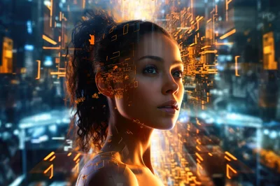 Digital Human Portrait With Cybernetic Data Overlay