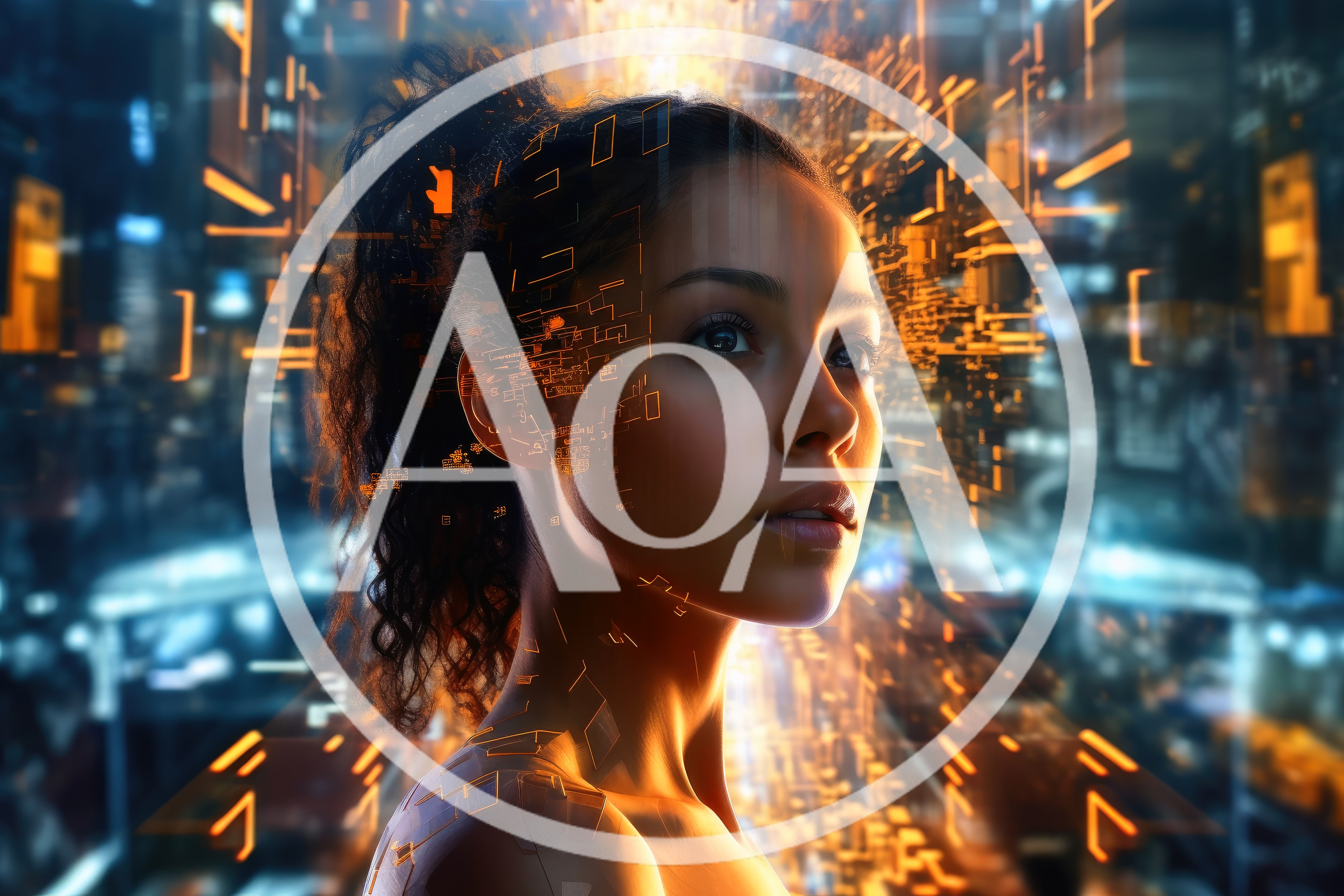 Digital Human Portrait With Cybernetic Data Overlay
