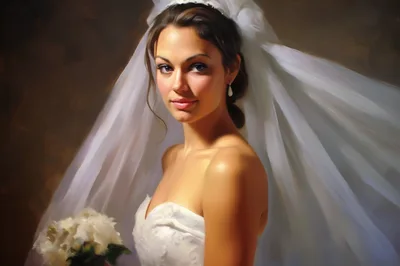 Portrait Of A Beautiful Bride In Wedding Dress