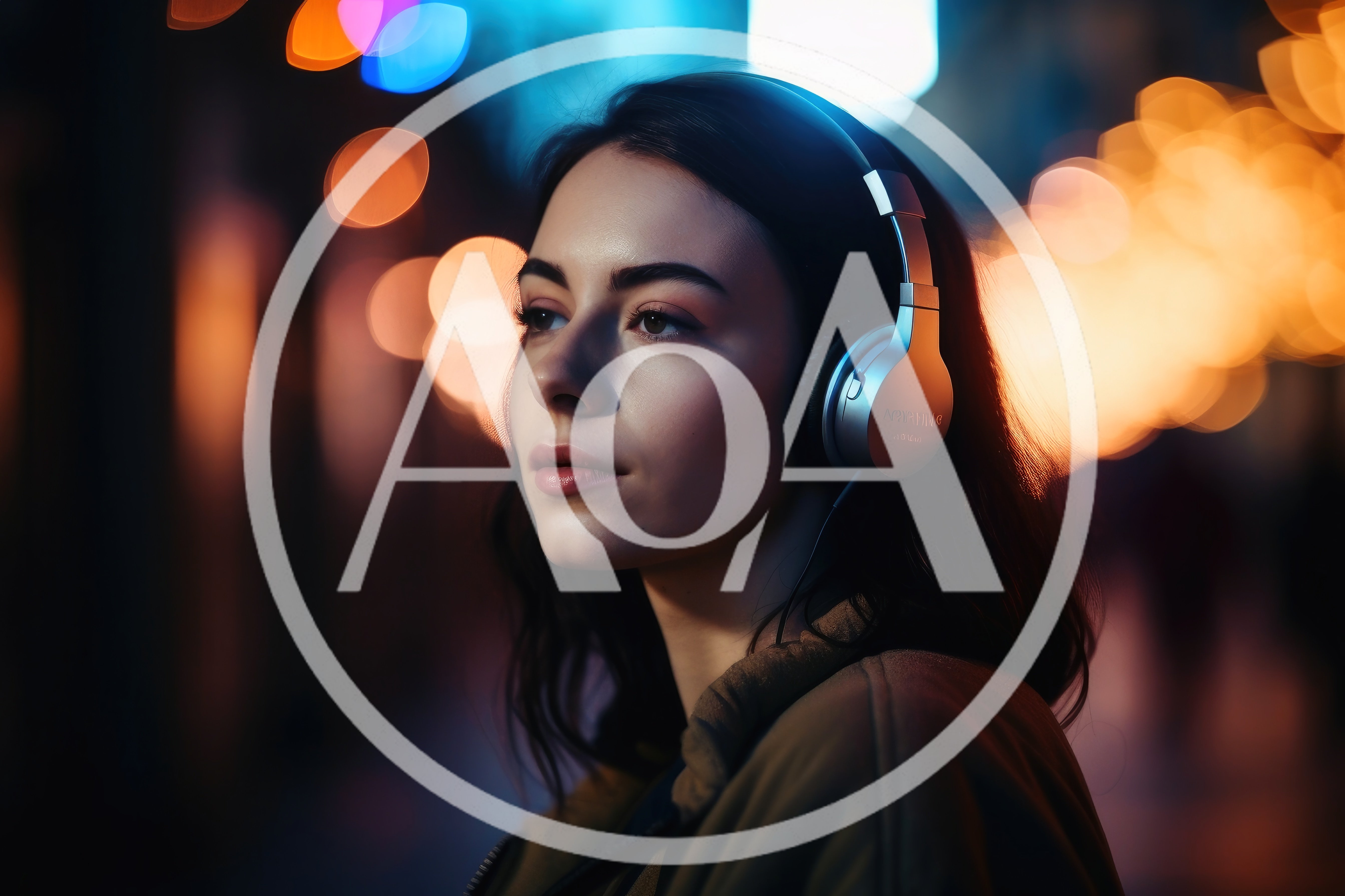 Young Woman Listening To Music With Headphones At Night