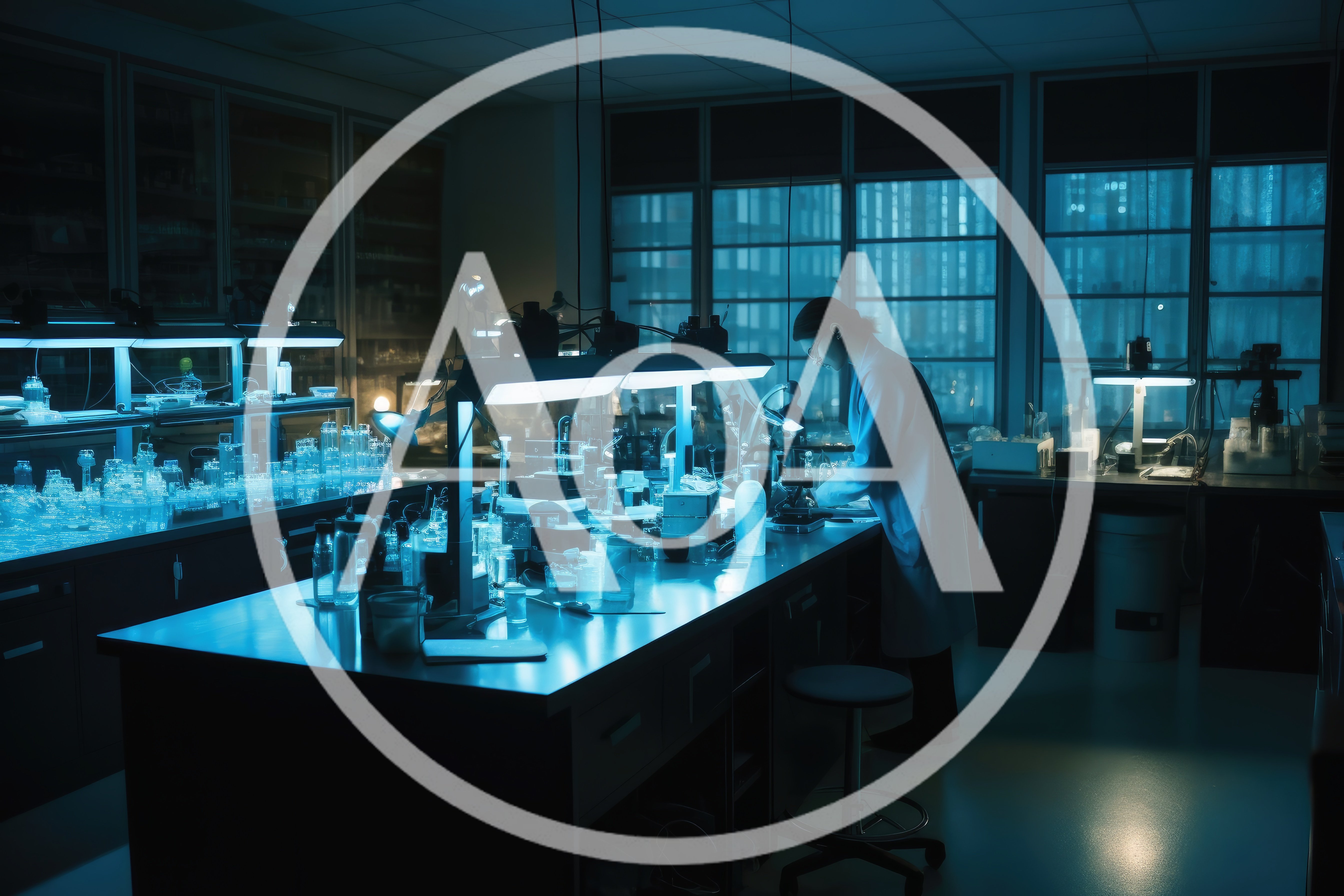Scientist Working In A Darkened Laboratory At Night