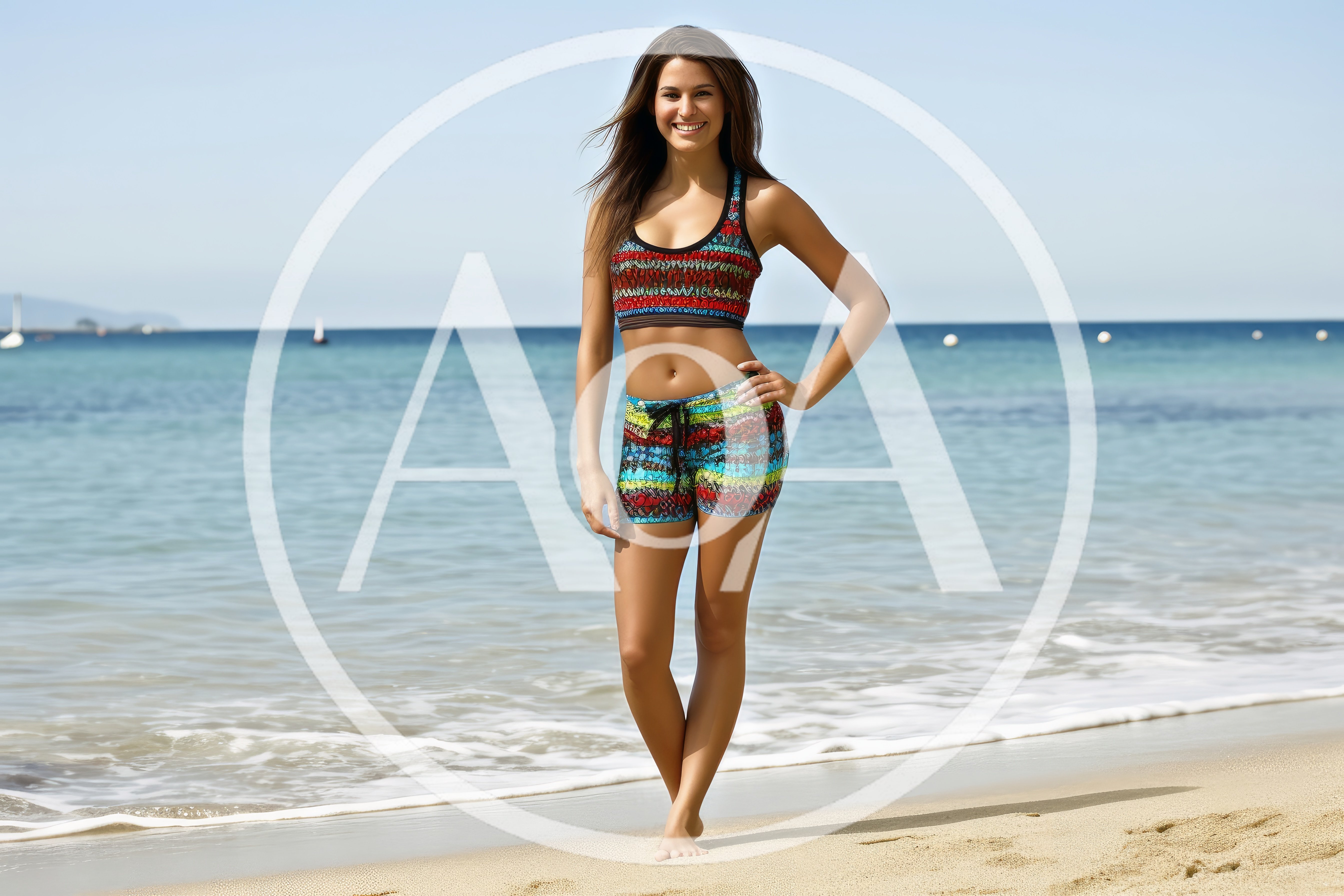Young Woman Posing In Colorful Sportswear On The Beach
