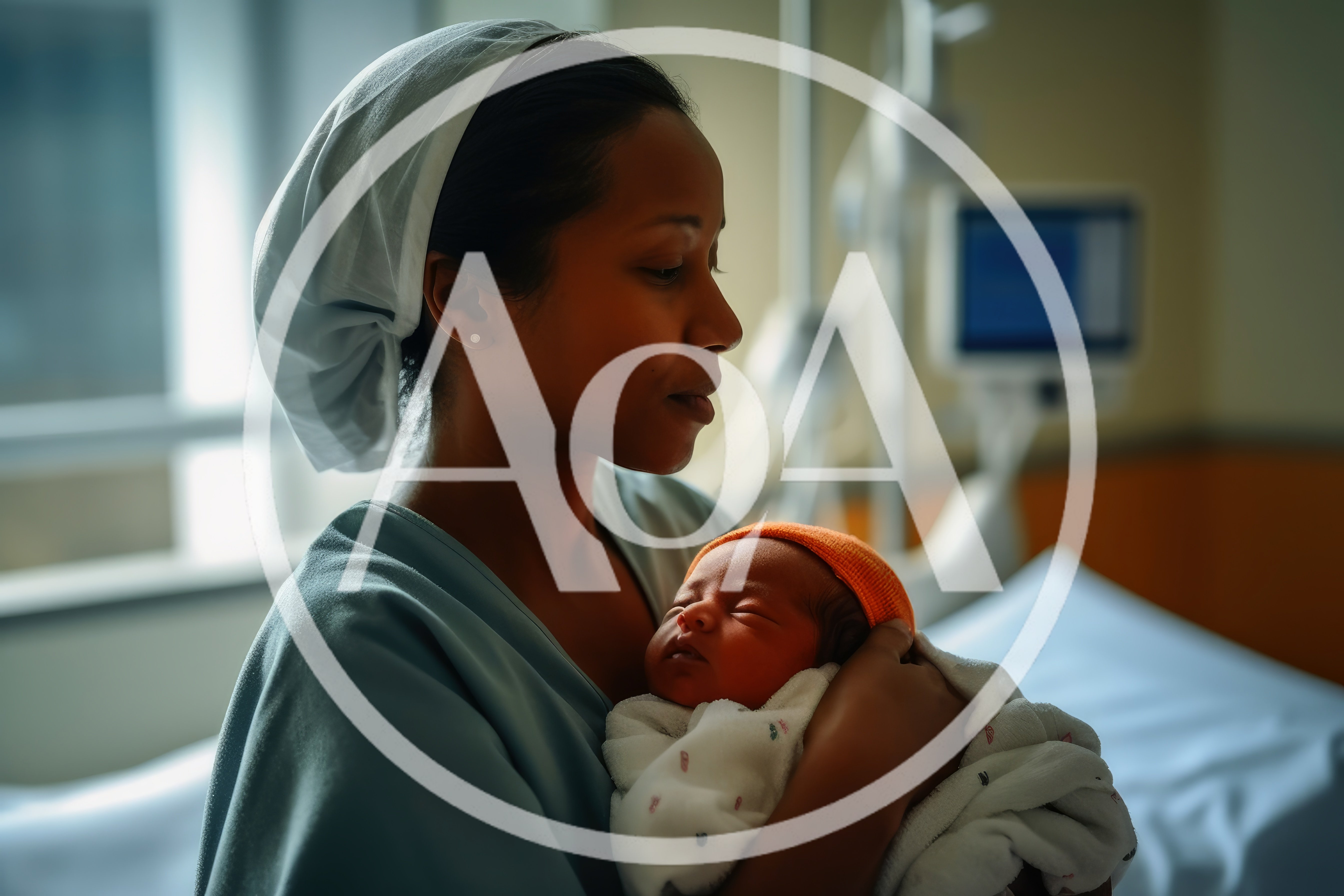 Mother Holding Newborn Baby In Hospital Room