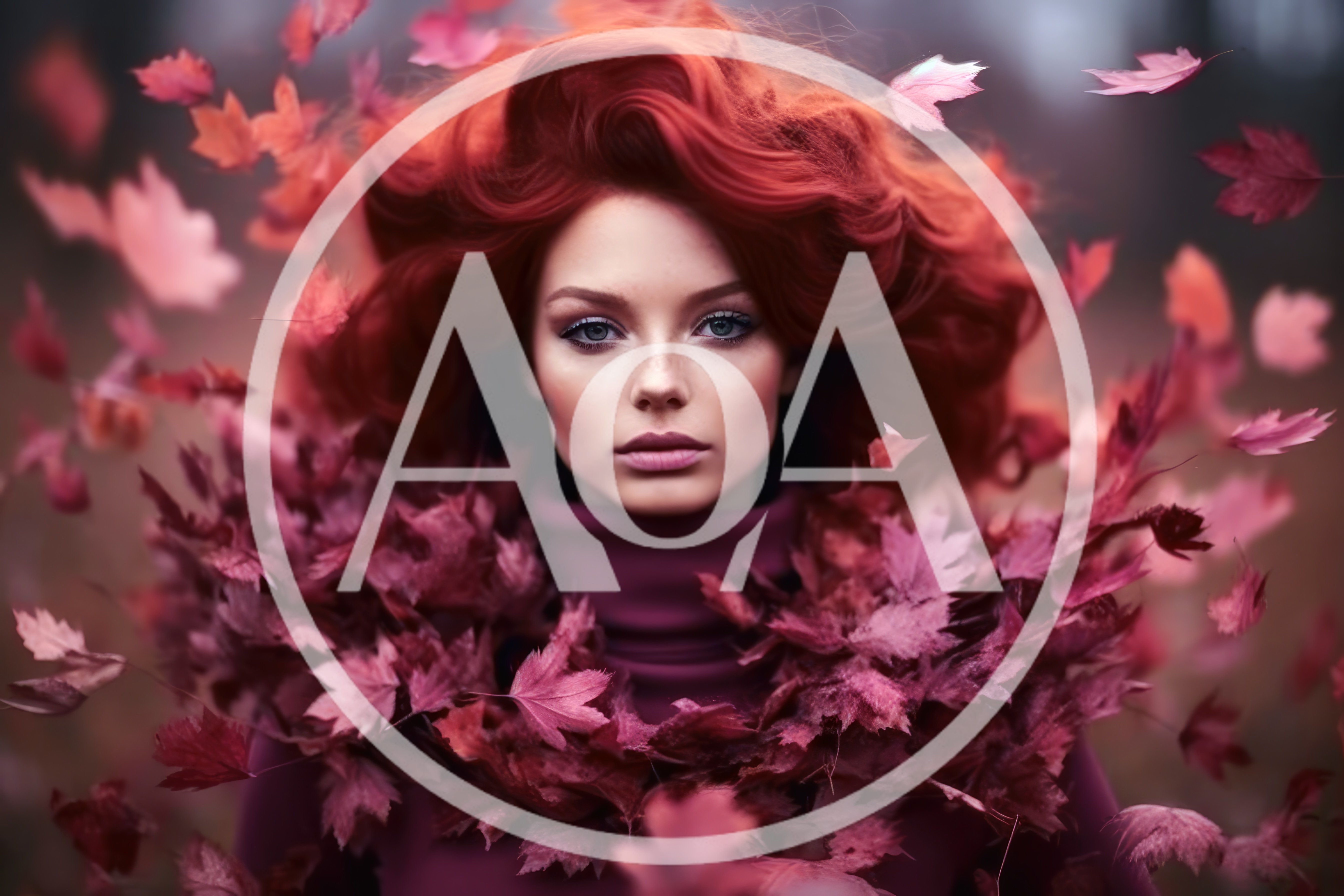 Portrait Of A Woman With Red Hair And Autumn Leaves