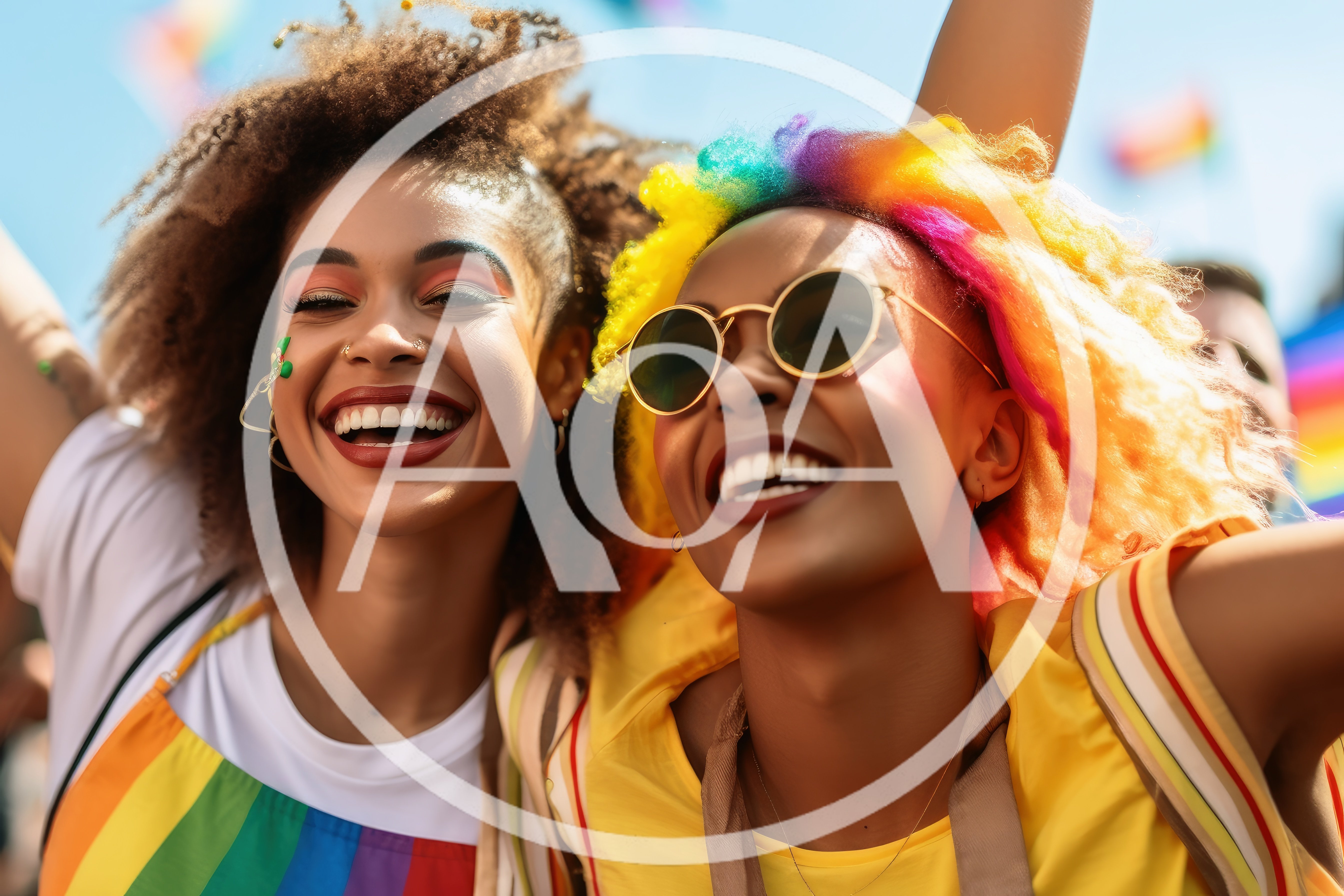 Two Joyful Women Celebrating At A Pride Parade