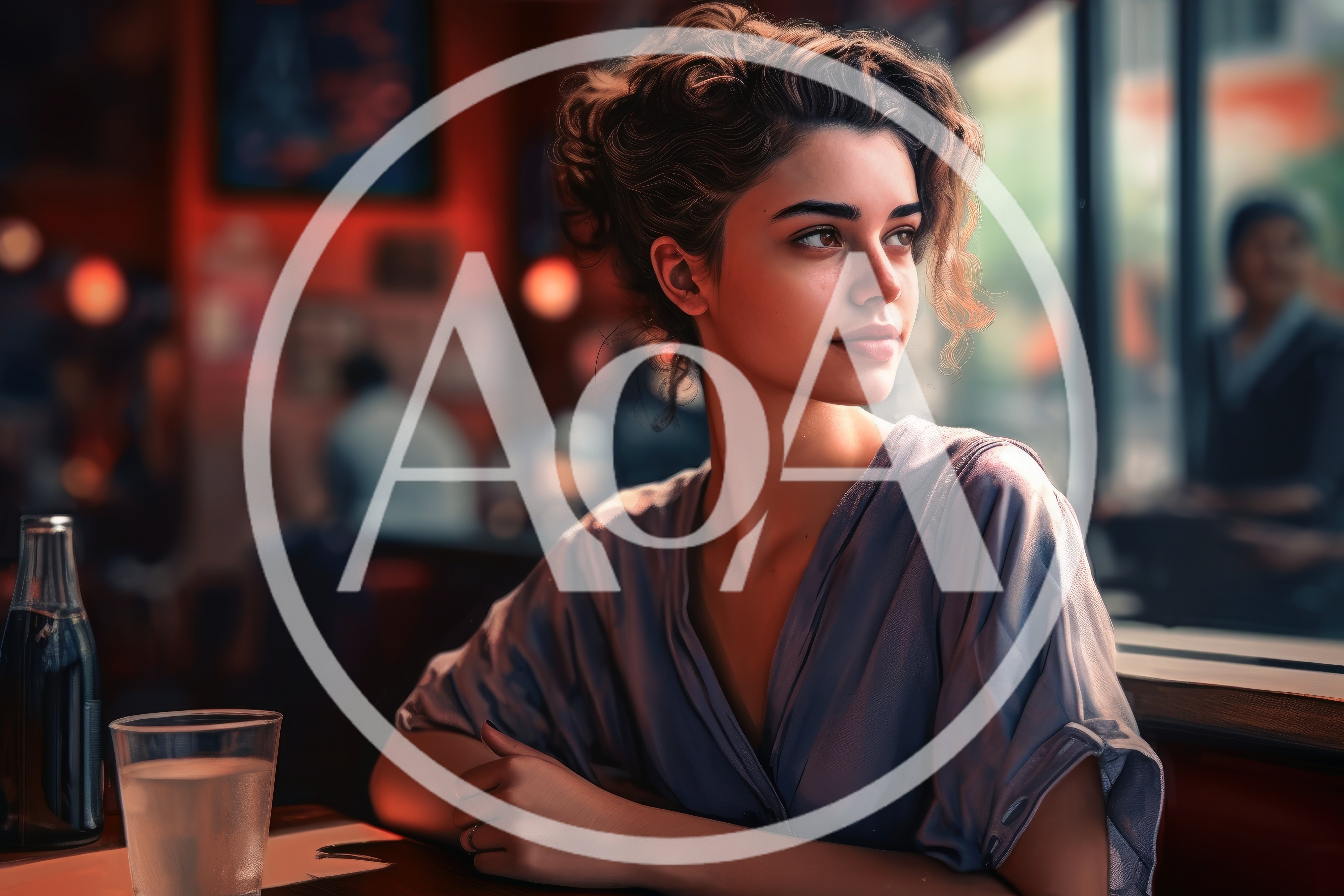 Young Woman Sitting Alone In A Dimly Lit Cafe