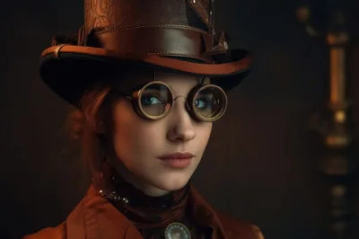 Steampunk Woman Wearing A Top Hat And Goggles