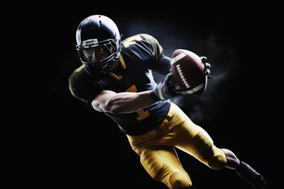 American Football Player Running With Ball