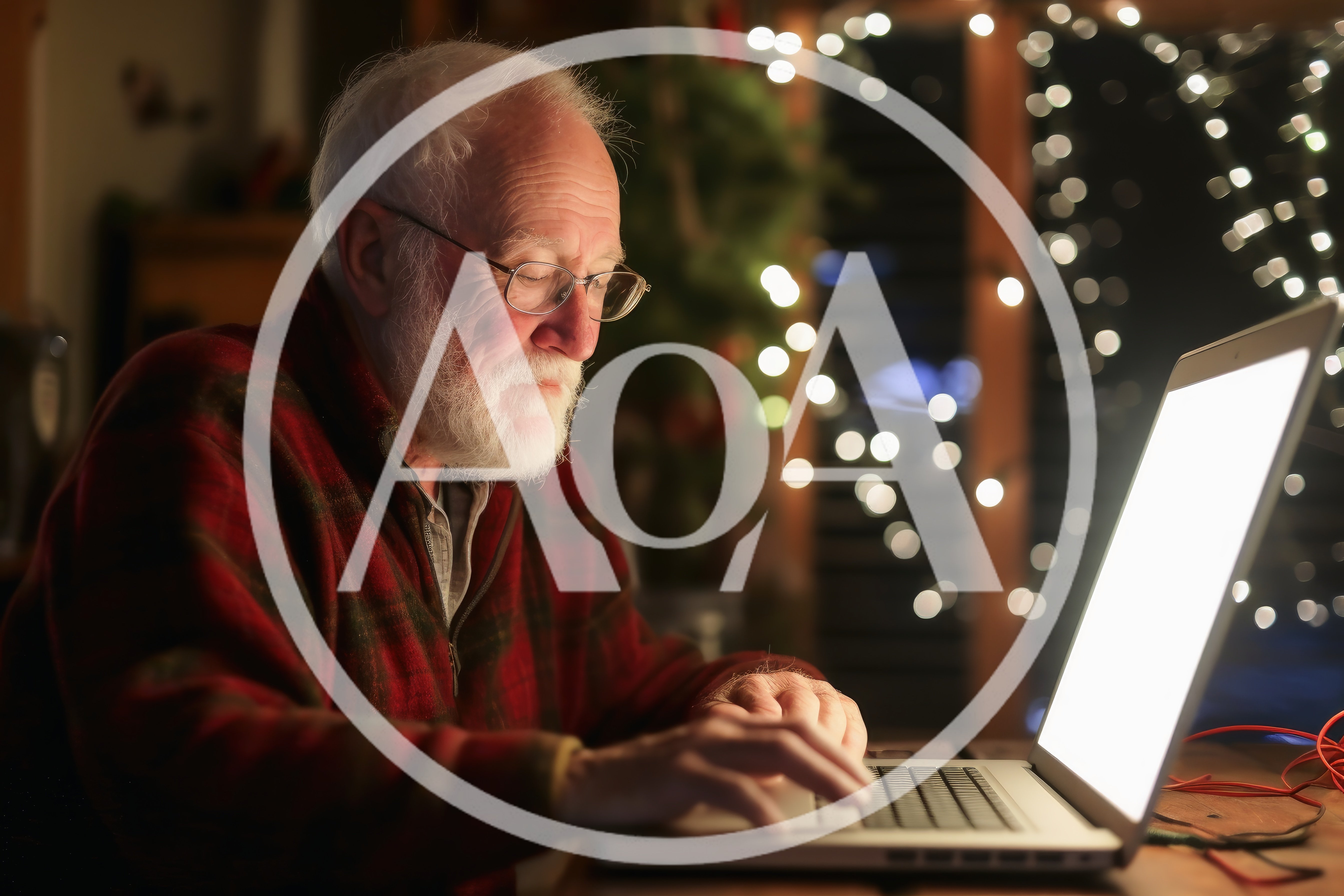 Elderly Man Using Laptop In Cozy Evening Setting