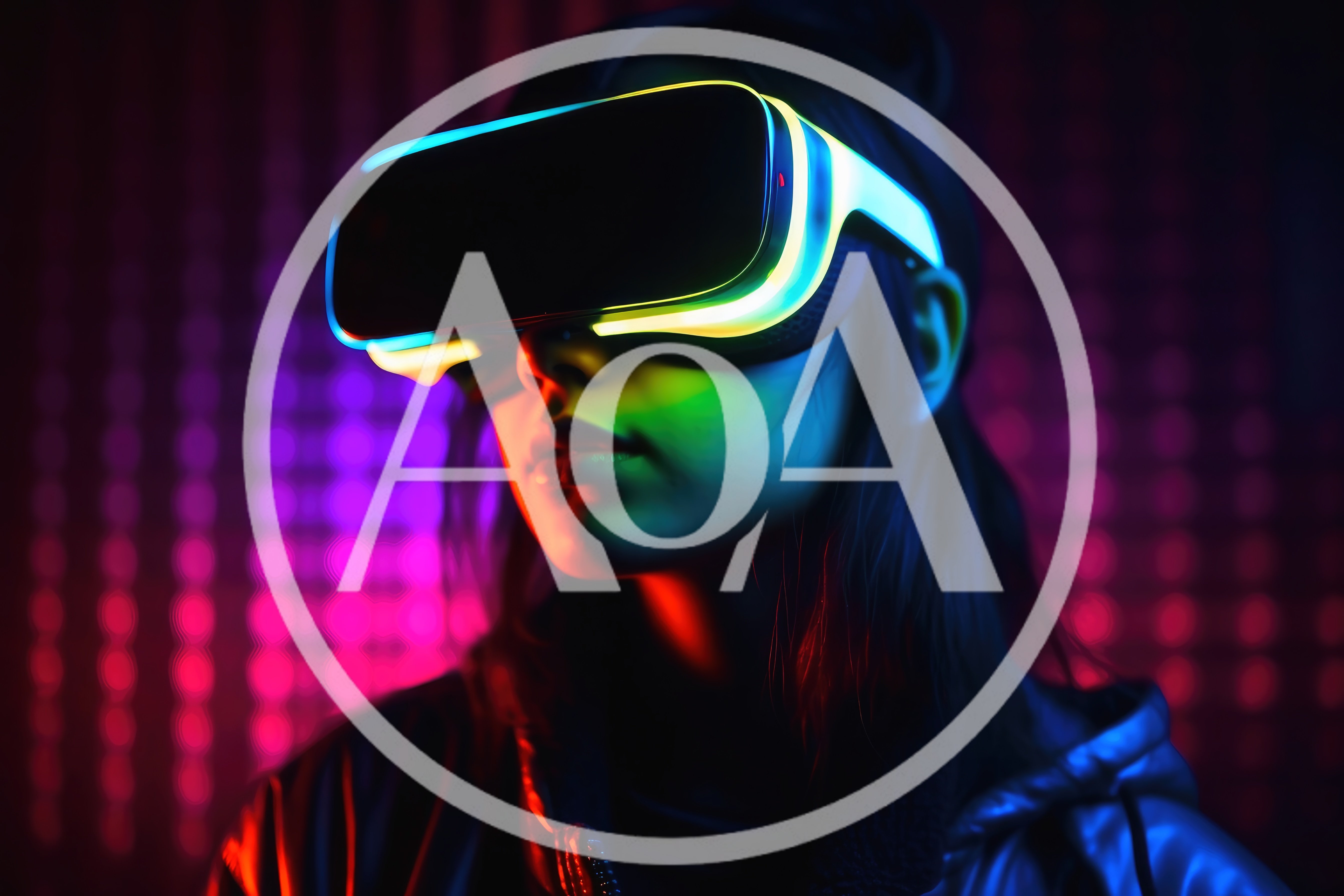 Young Woman Wearing Futuristic Virtual Reality Headset