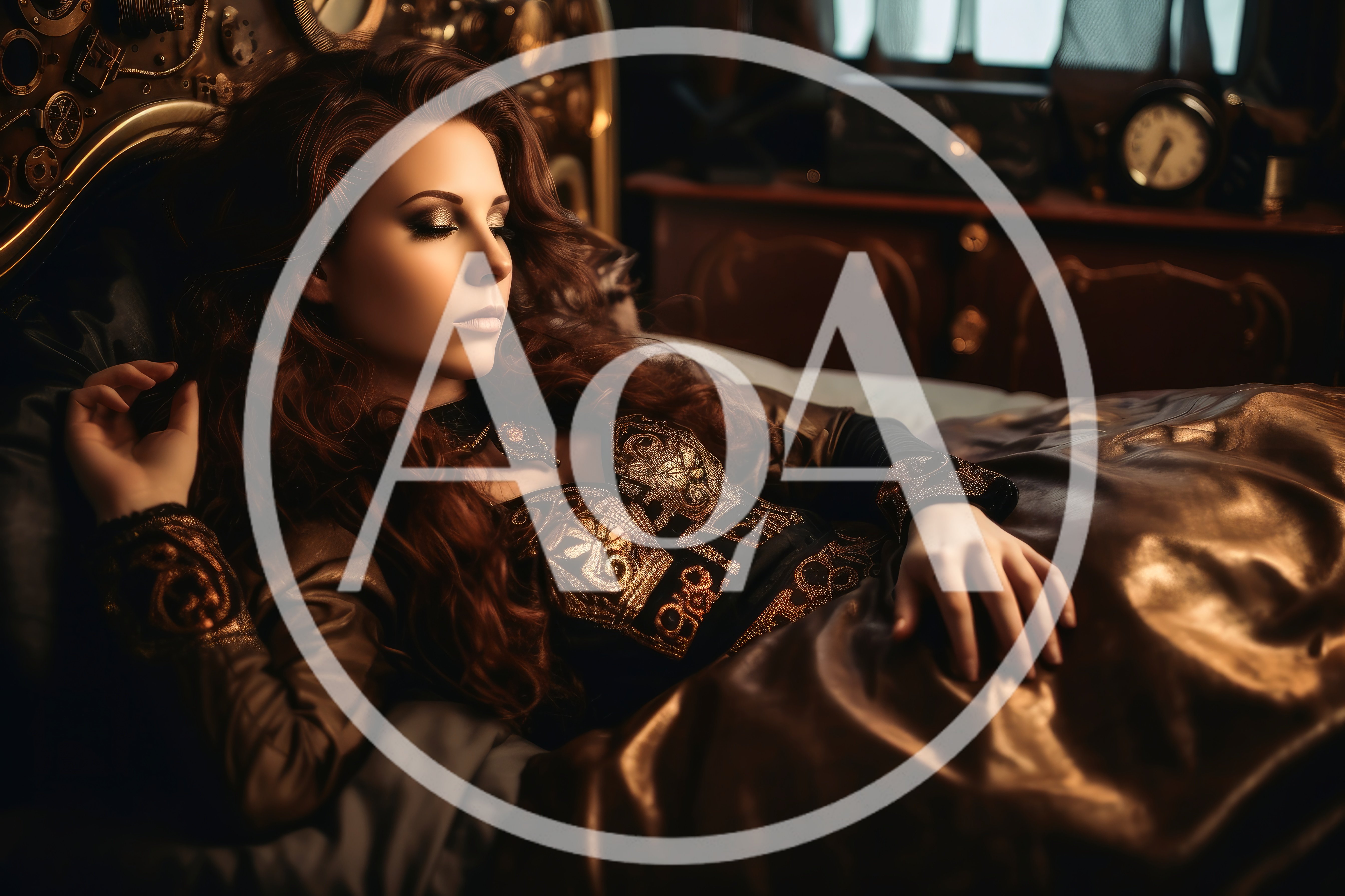 Elegant Woman Resting In Steampunk Bedroom