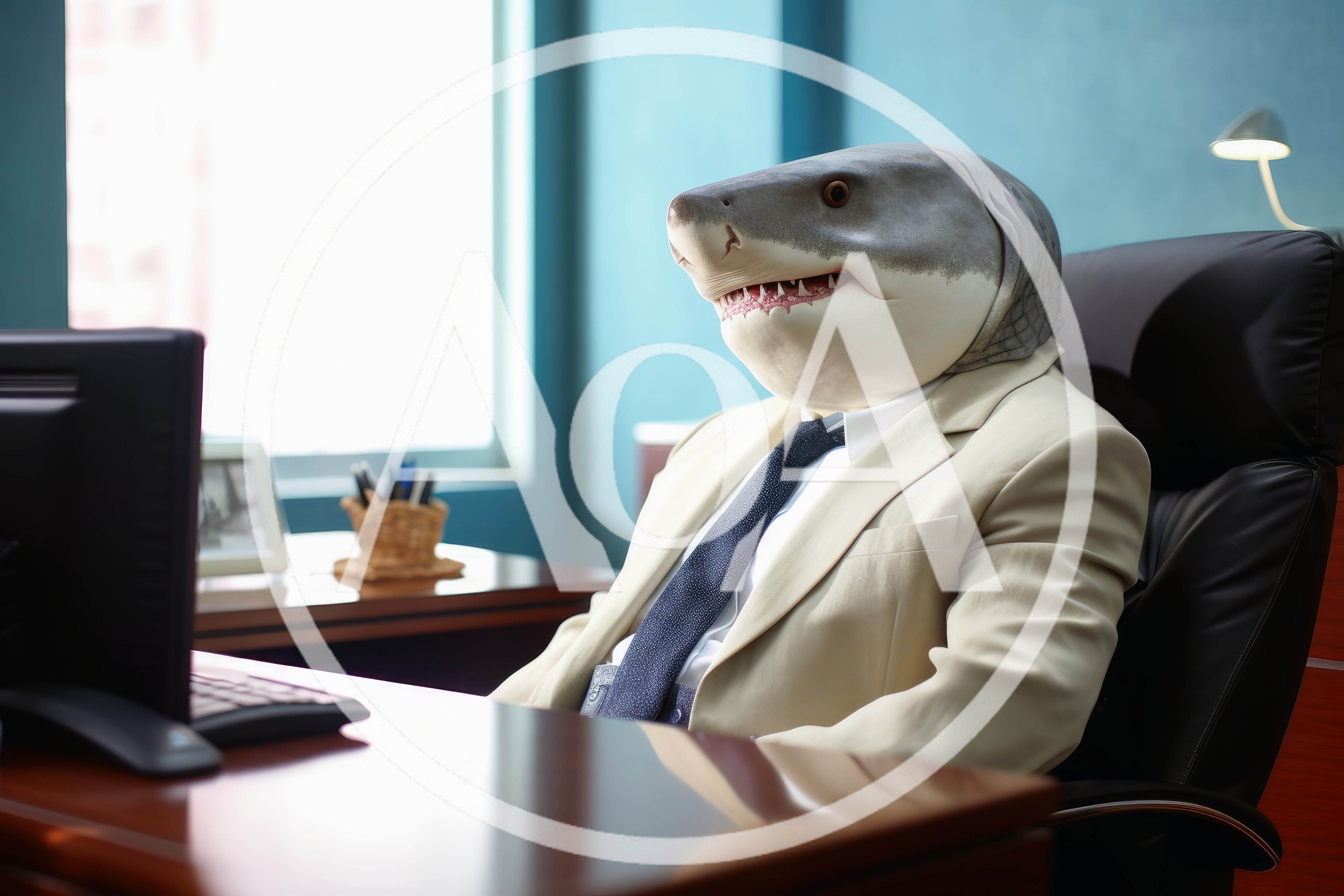 Business Shark Sitting At An Office Desk