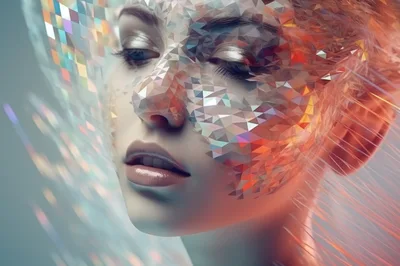 Digital Portrait Of A Woman With Geometric Faceted Face