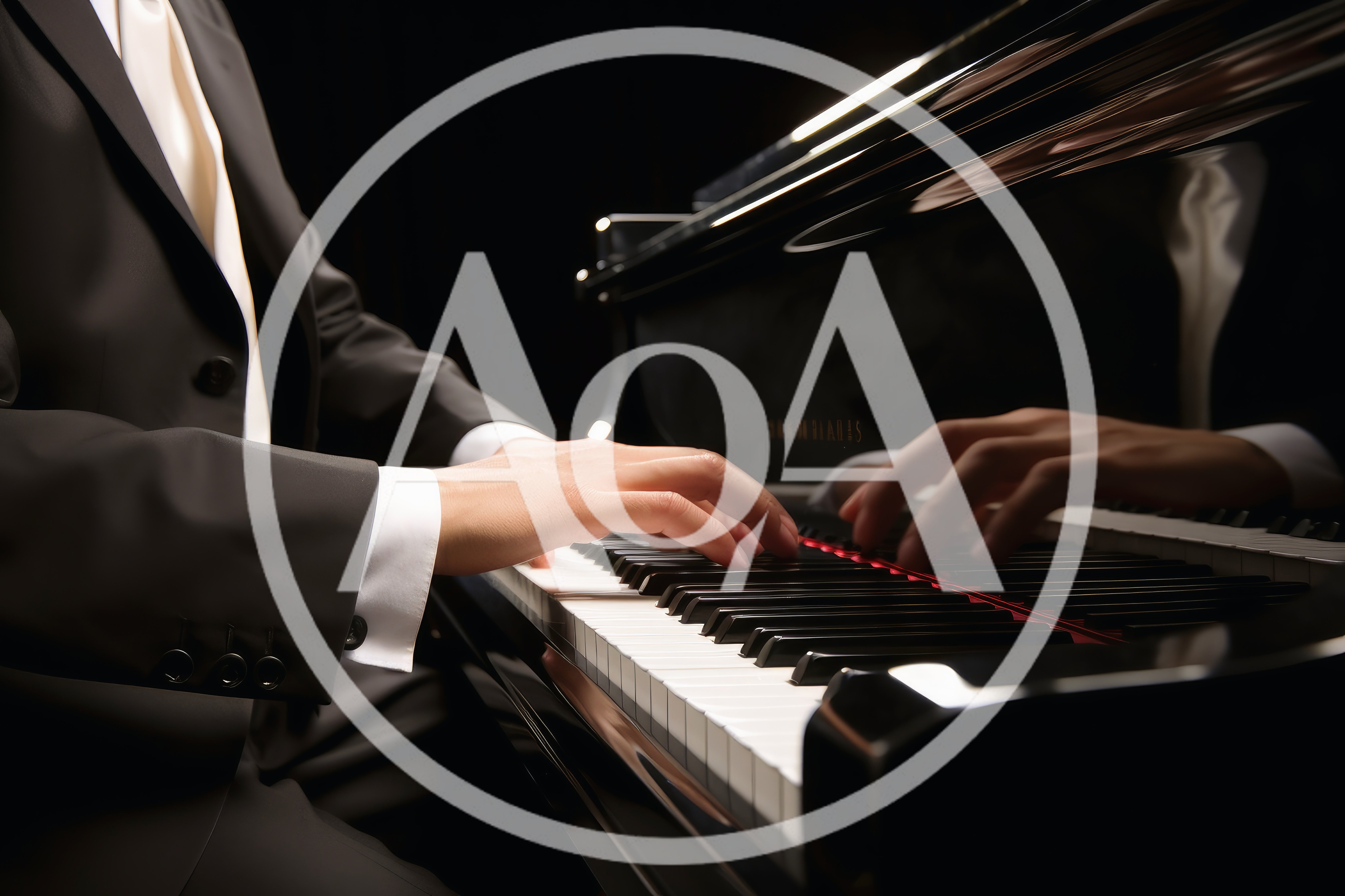 Pianist Playing Grand Piano In Formal Attire