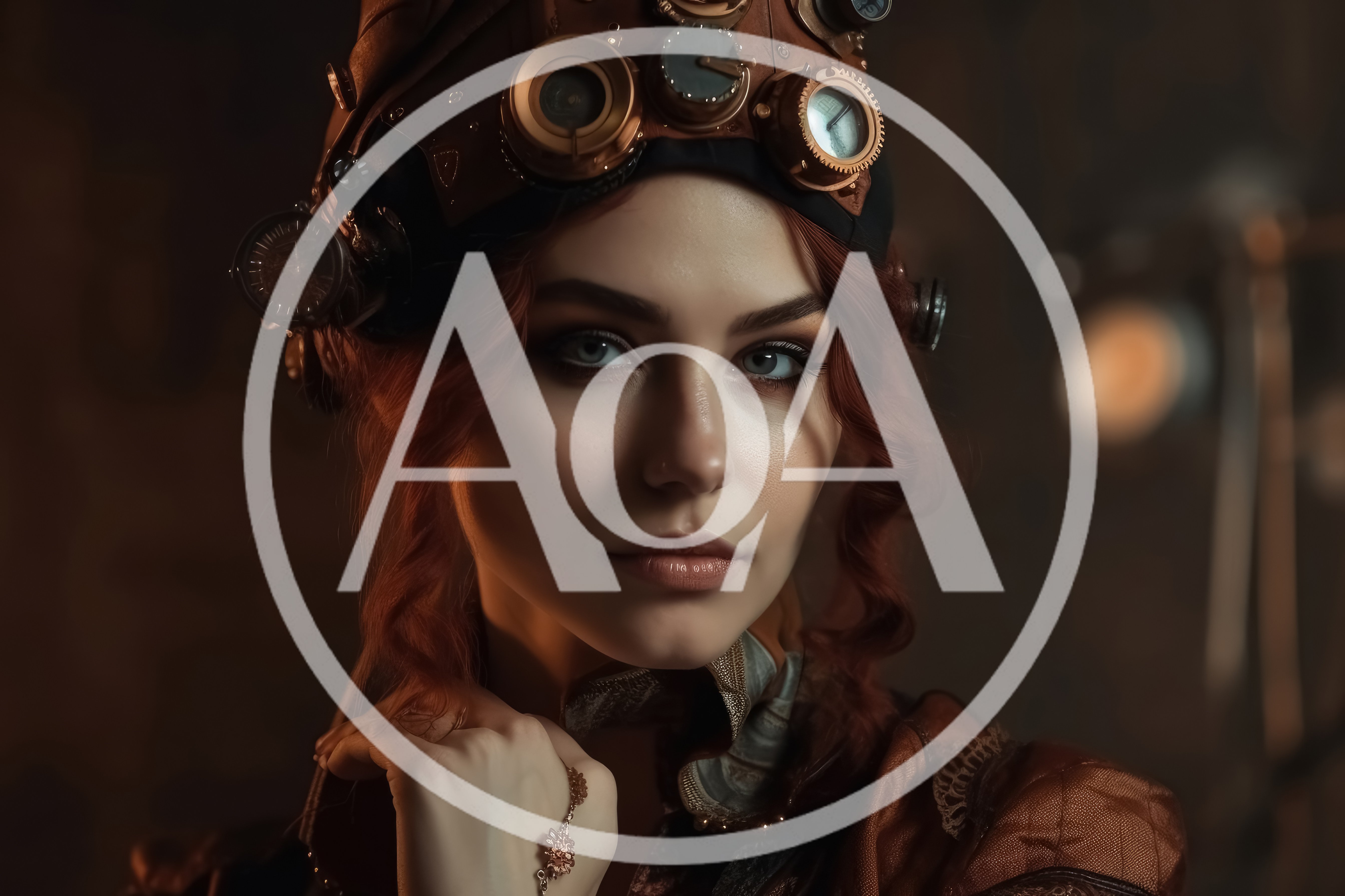 Steampunk Woman With Red Hair And Brass Goggles