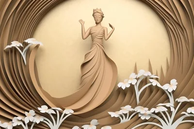 Paper Cutout Style Goddess Illustration
