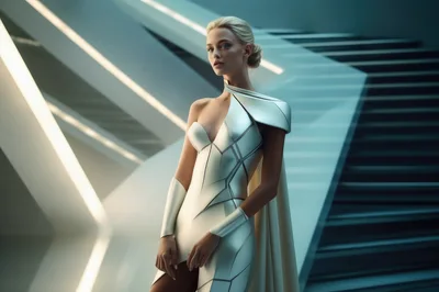 Futuristic Blonde Woman In Metallic Sci-Fi Fashion