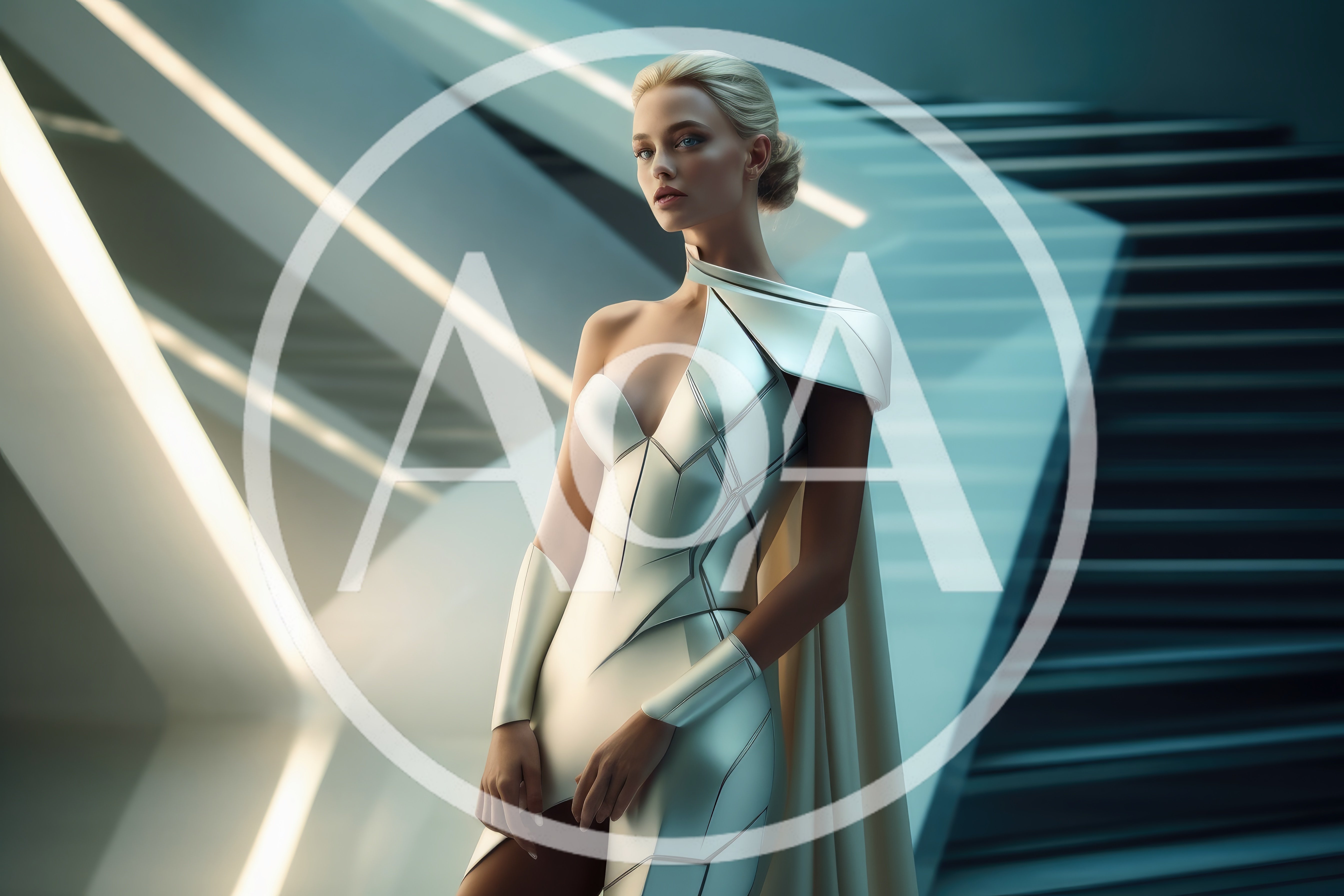 Futuristic Blonde Woman In Metallic Sci-Fi Fashion