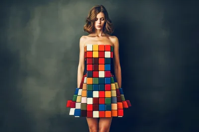 Fashion Model Wearing A Rubik Cube Inspired Dress