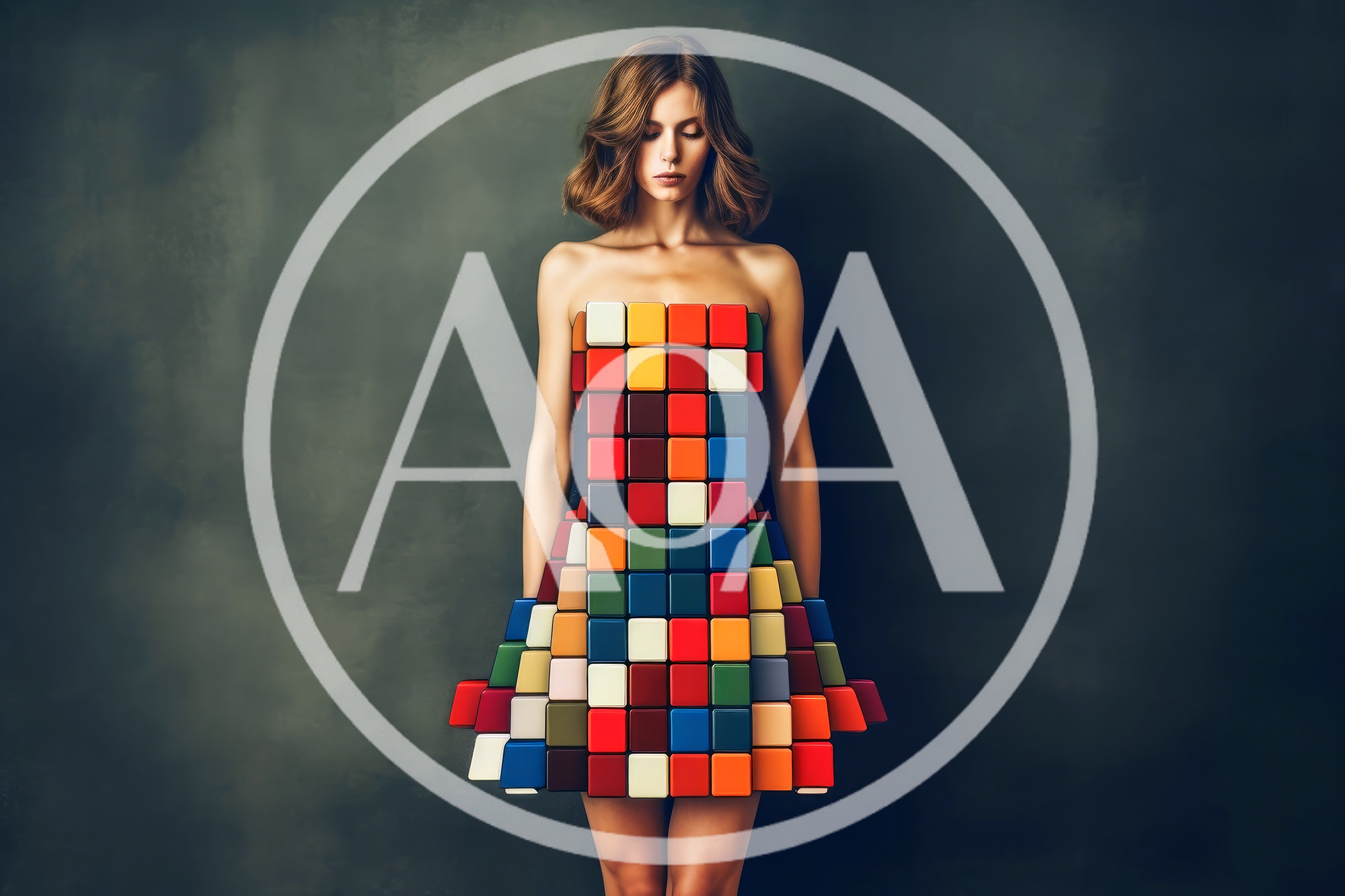 Fashion Model Wearing A Rubik Cube Inspired Dress