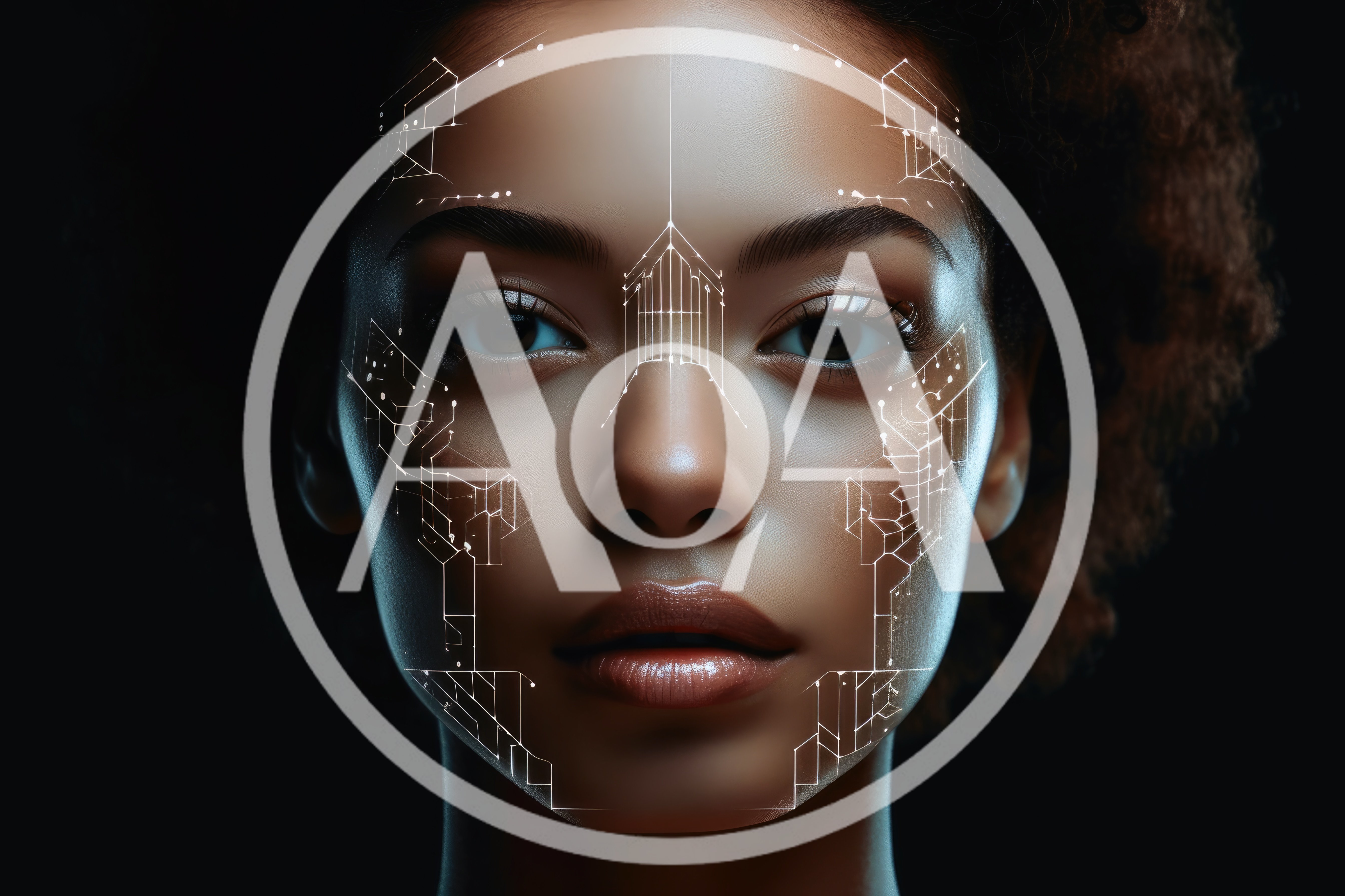 Digital Facial Recognition Scan On Young Woman
