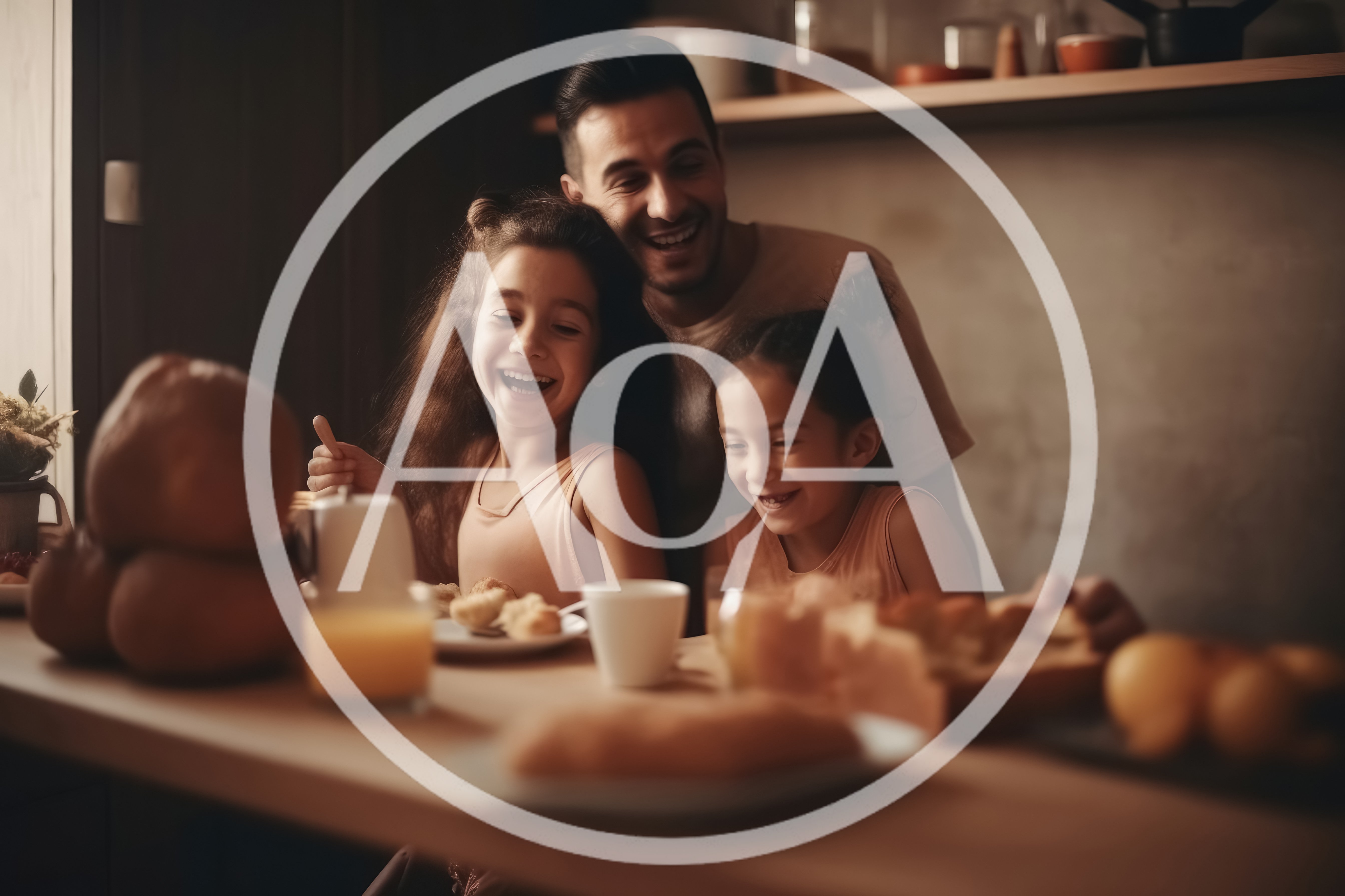 Father And Two Daughters Having Breakfast Together