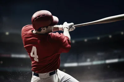 Baseball Player Swinging Bat In Stadium