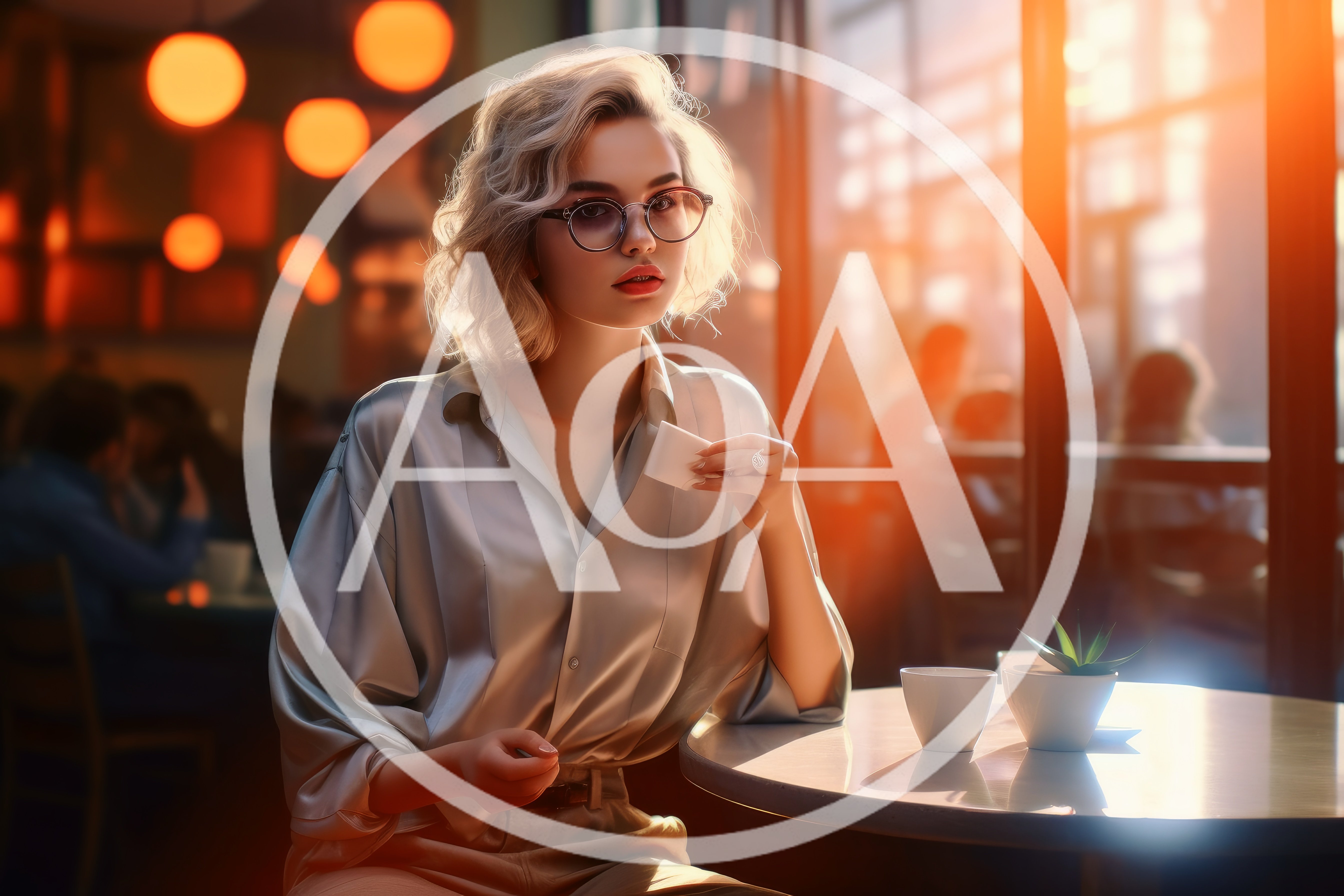 Stylish Young Woman Sitting At A Cafe Table