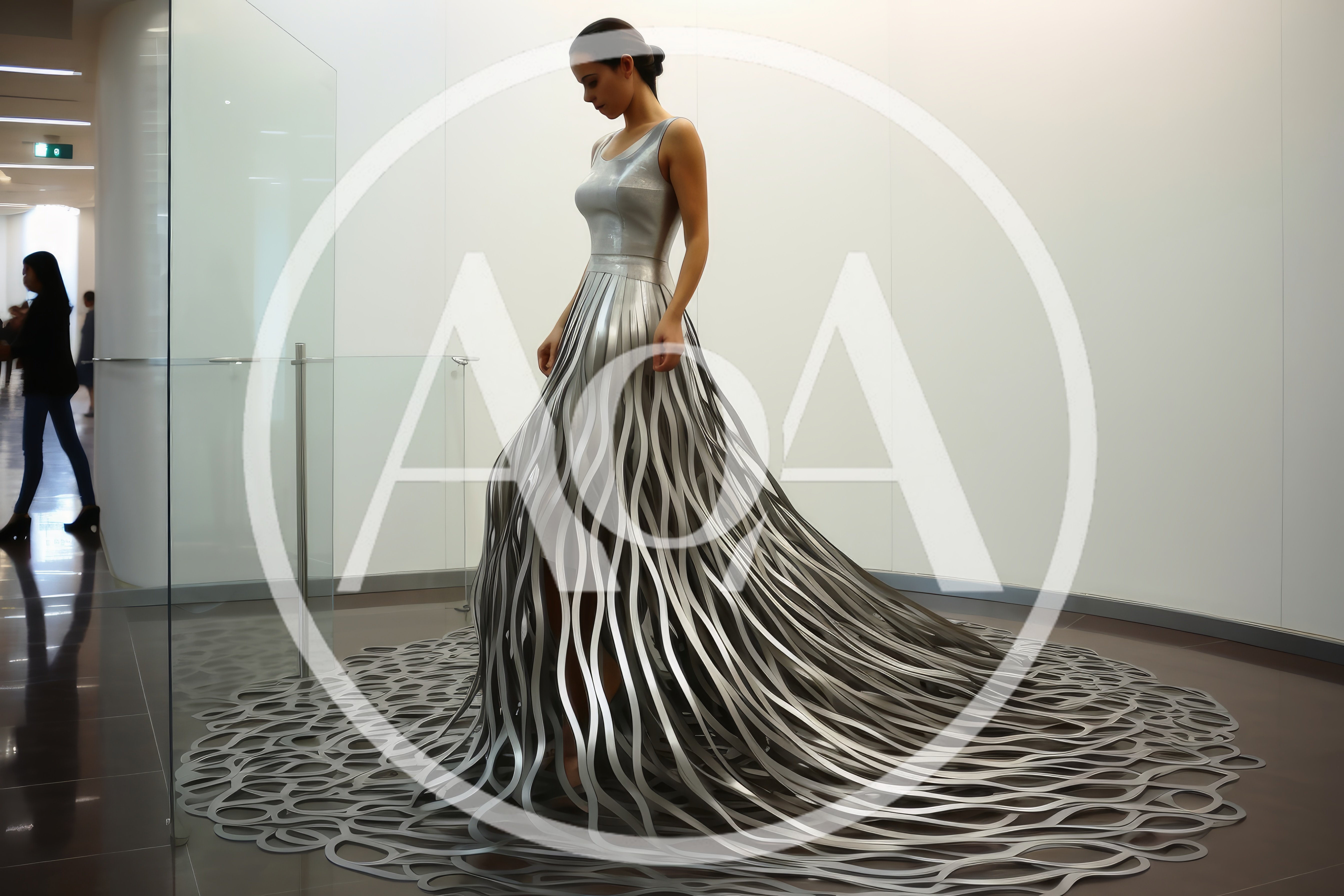 Woman Wearing A Metallic Sculptural Avant-Garde Dress